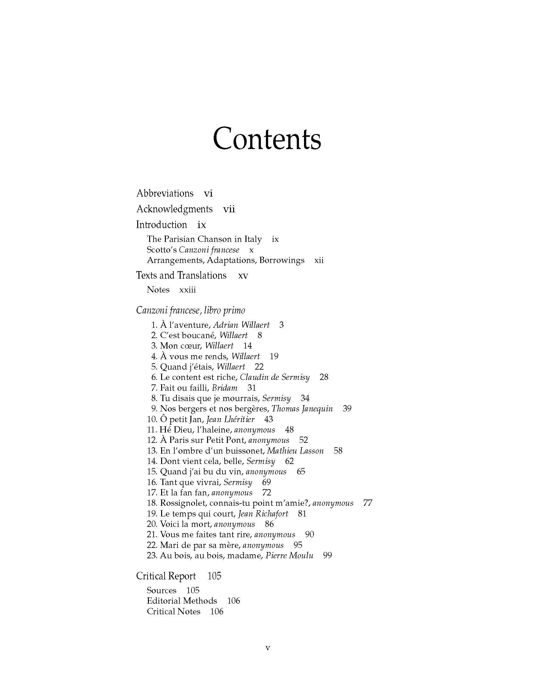Canzoni Francese, Libro Primo: Ottaviano Scotto's 1535 Collection of Twenty-three Chansons for Four Voices (Recent Researches in the Music of the Renaissance)