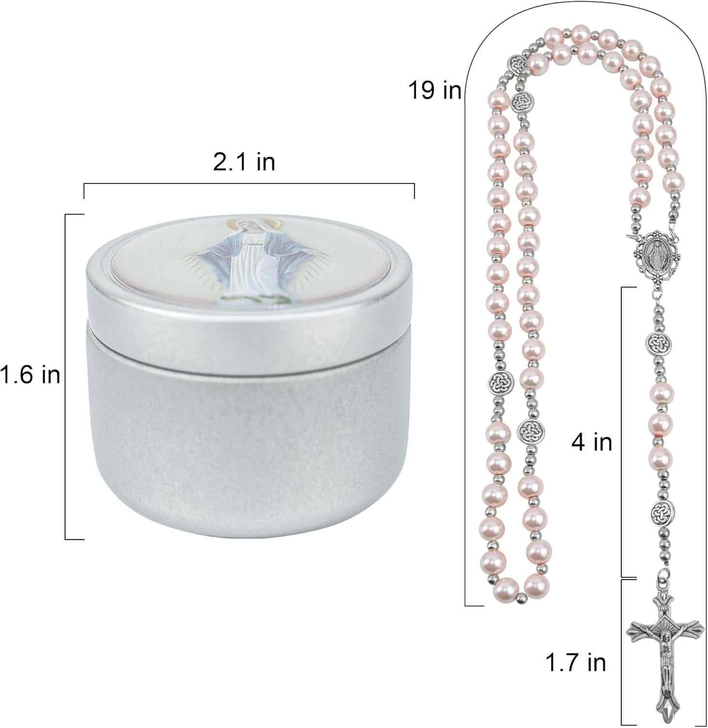 8mm Glass Pearl Rosary Necklace for Women - Catholic Prayer Beads with Gift Box, Handmade Religious Jewelry for Baptism, First Communion - Image 3