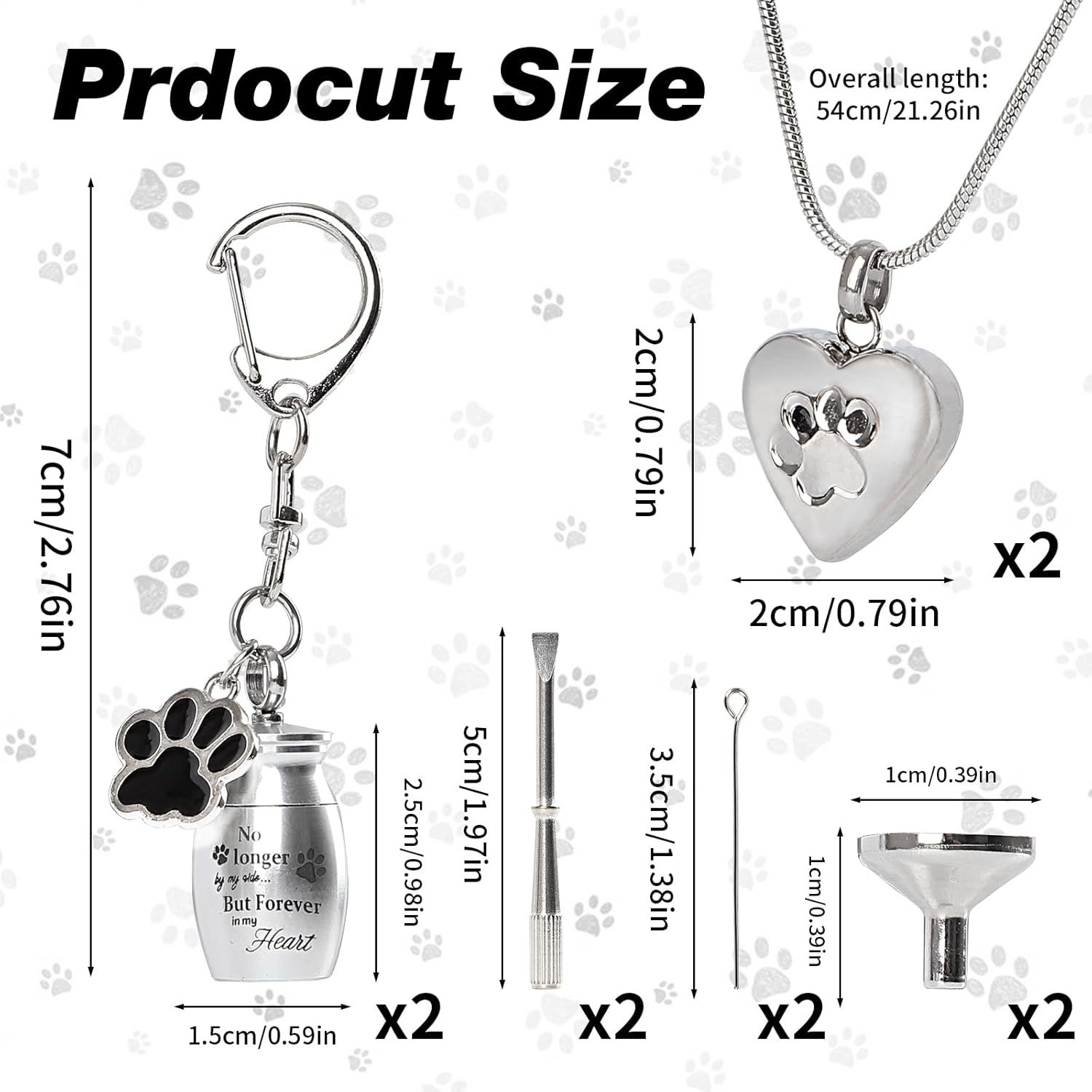 2 Set Pet Cremation Jewelry for Ashes, Dog/Cat Urns Keychain, Heart Urn Necklace Memorial Keepsake for Ashes with Filling Kit Storage Bag(Silver) - Image 2