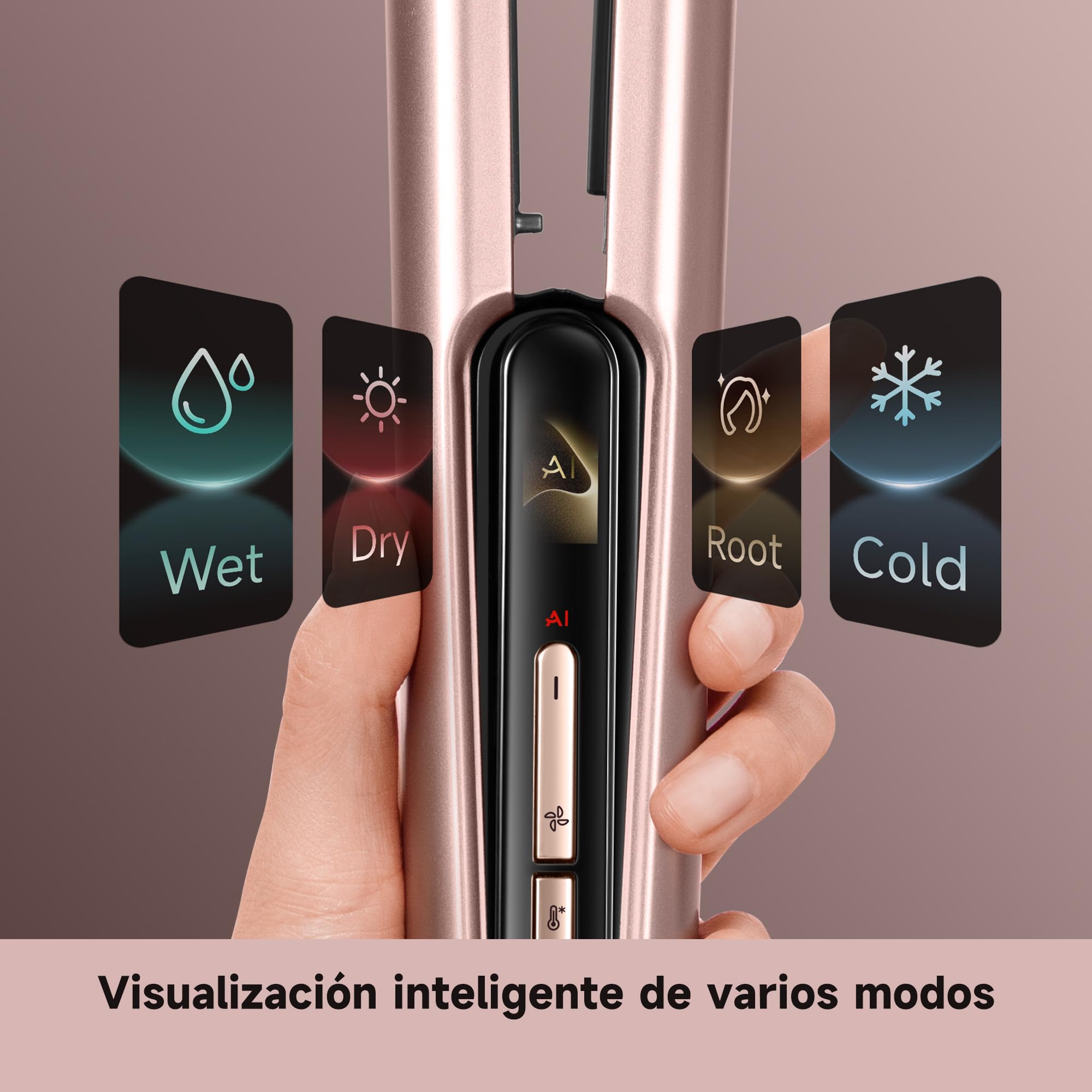 DREAME Aero Straight Pro Plancha Secador 2 en 1, Canal de Doble Flujo de Aire, Styling AI, Alisado Wet-to-Dry, Modo Cuidado Raíces 57°C, Triple Protección Cabello, Motor 110.000RPM, Pantalla Smart