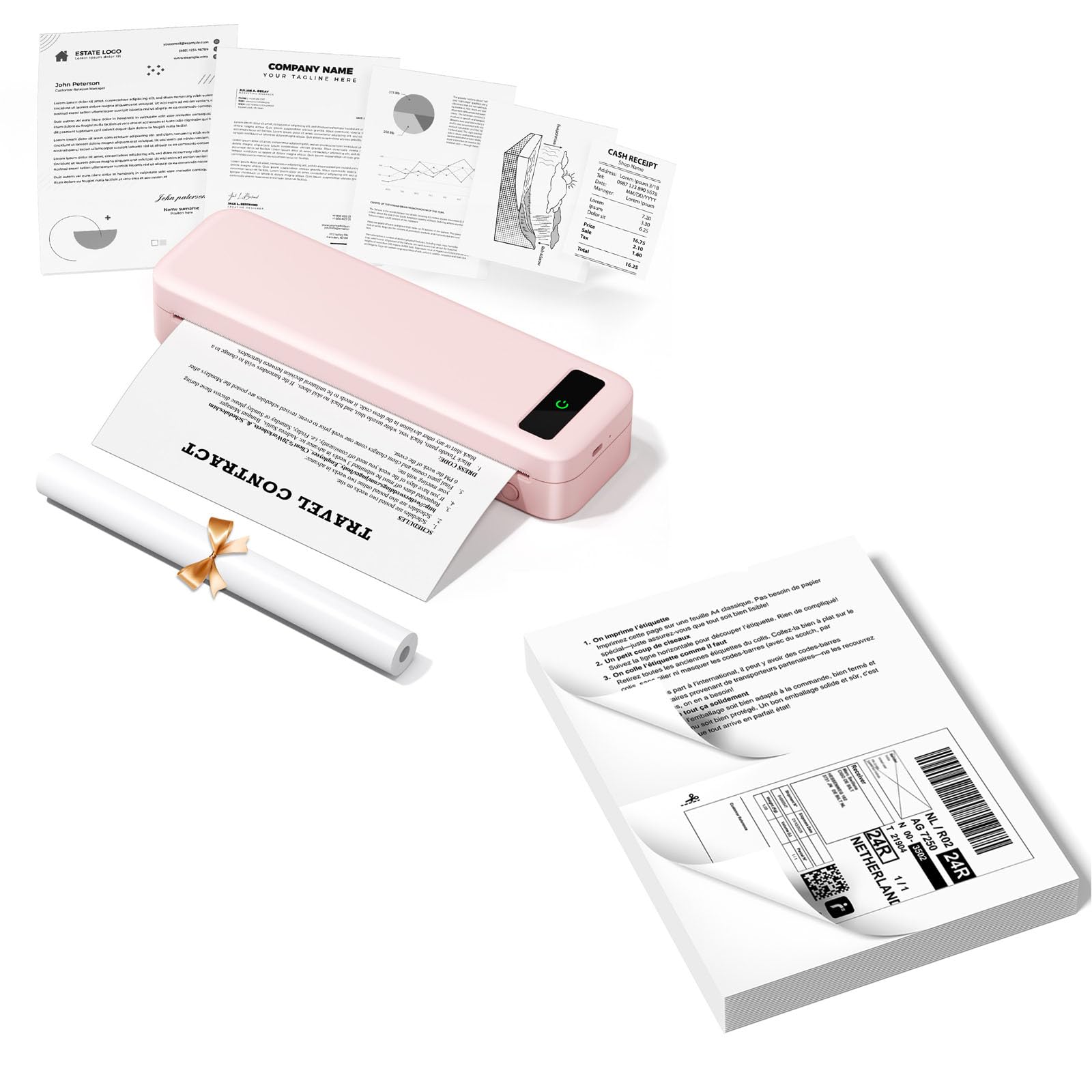 TATTMUSE Une imprimante Portable Rose et 100 étiquettes
