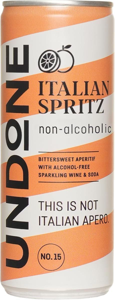 UNDONE No. 15 Spritz italiano paquete de 4 | 250ml | Aperitivo Sin Alcohol con Amaro desalcoholizado y Vino Espumoso | Sabor agridulce italiano Spritz | Cóctel sin alcohol premium listo para beber | Hecho en Alemania