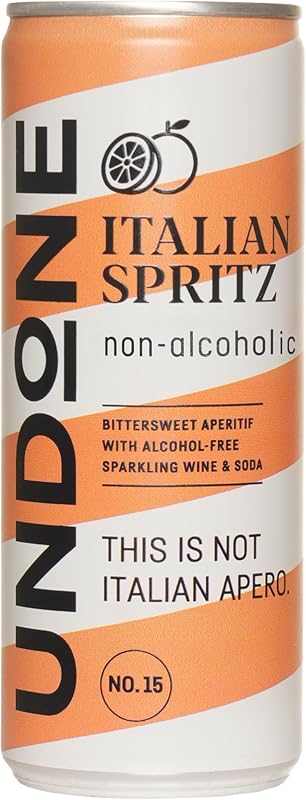UNDONE No. 15 Spritz italiano paquete de 4 | 250ml | Aperitivo Sin Alcohol con Amaro desalcoholizado y Vino Espumoso | Sabor agridulce italiano Spritz | Cóctel sin alcohol premium listo para beber | Hecho en Alemania