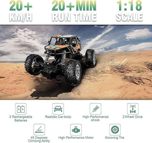 Miniatura 4 de BLUECEDAR Auto de carreras a control remoto, 2WD de alta velocidad todoterreno con control remoto de 27 Mhz, vehículo monstruo a escala 118 con dos