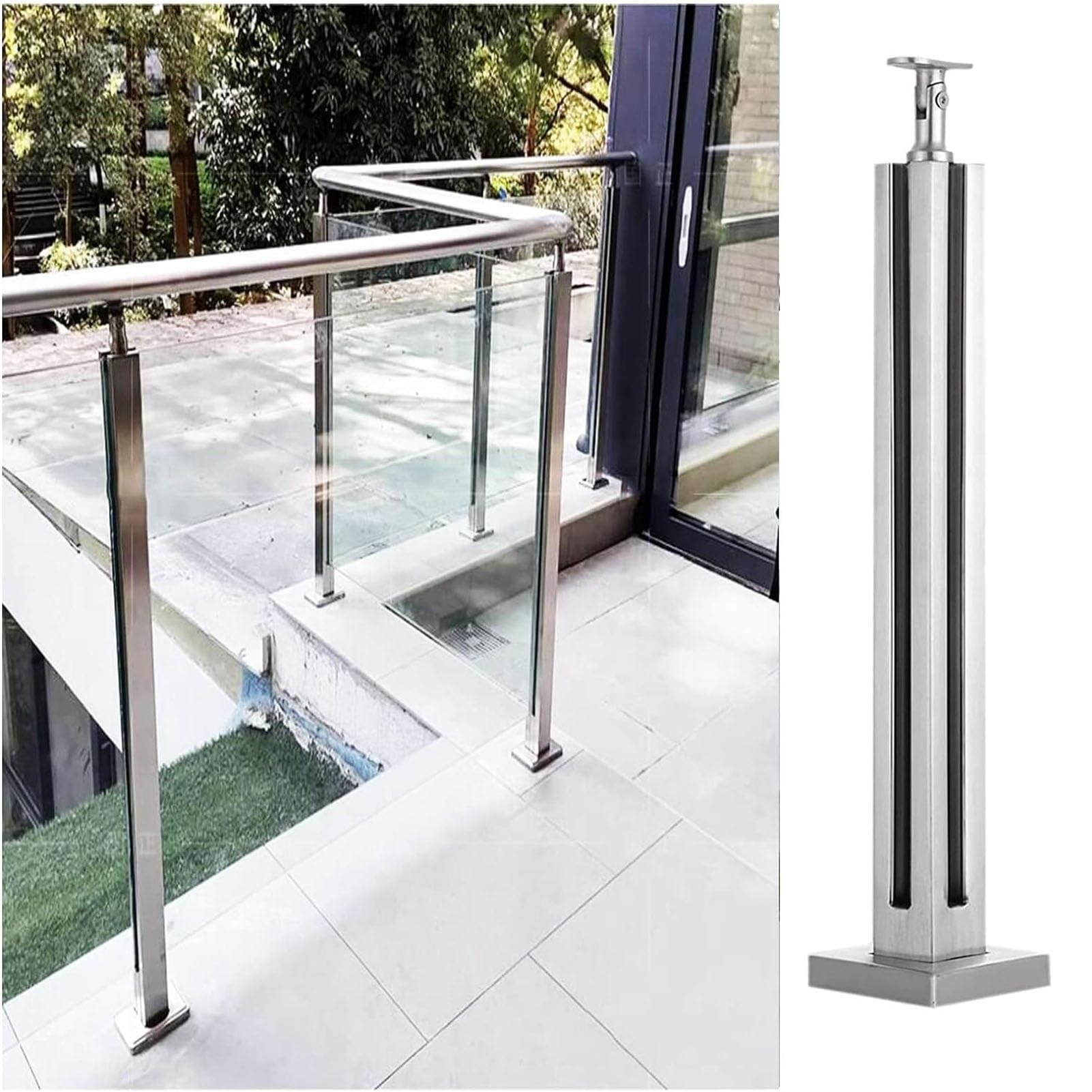 Poteau de garde-corps en verre inox 304 pour escalier béton