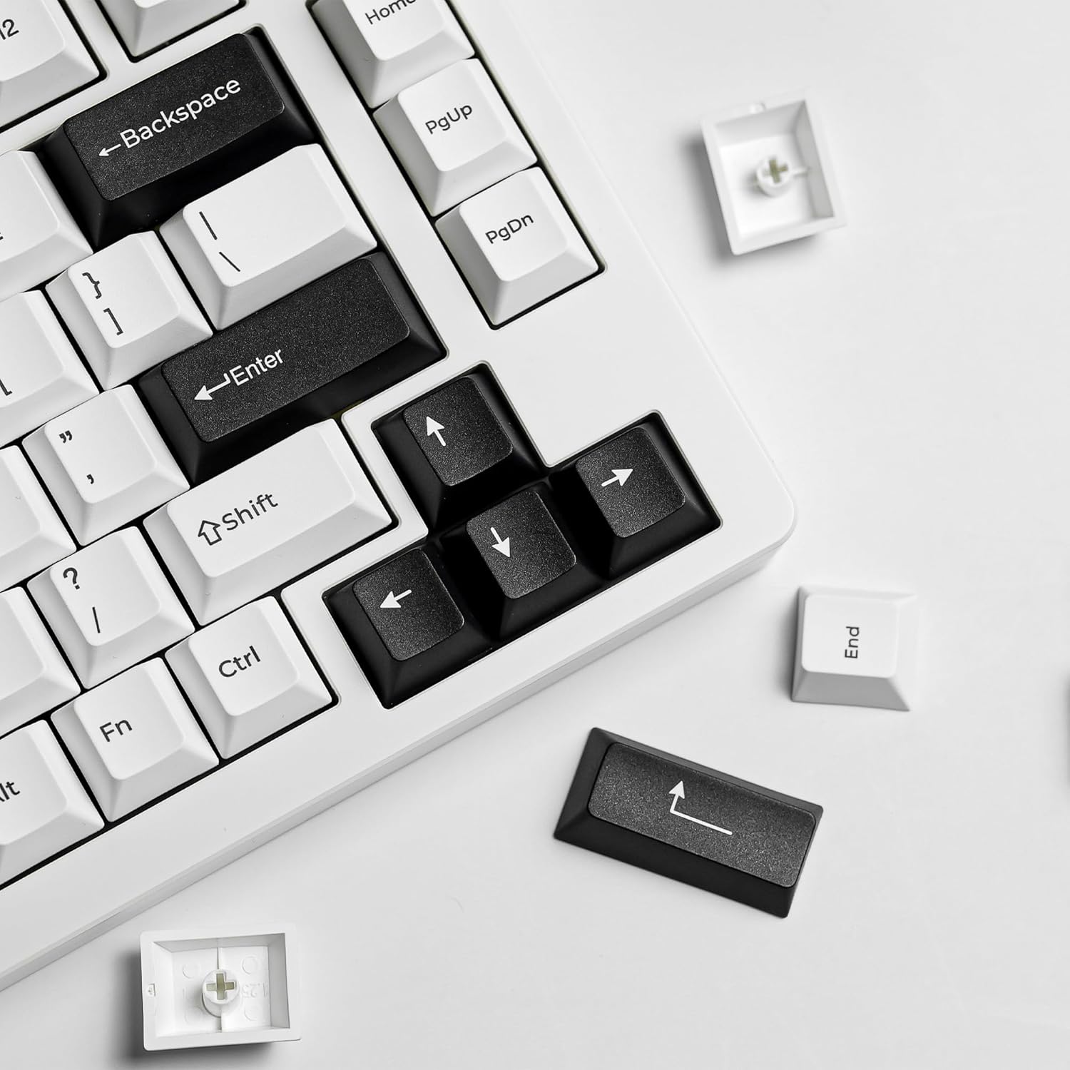 Arctic Keycaps 145 Keys, PBT Custom Keycap Set, Minimalist Style White on Black Cherry Profile Keyboard Keycaps for 61/64/87/104/108 Cherry Mx Switches Mechanical Keyboard (White)