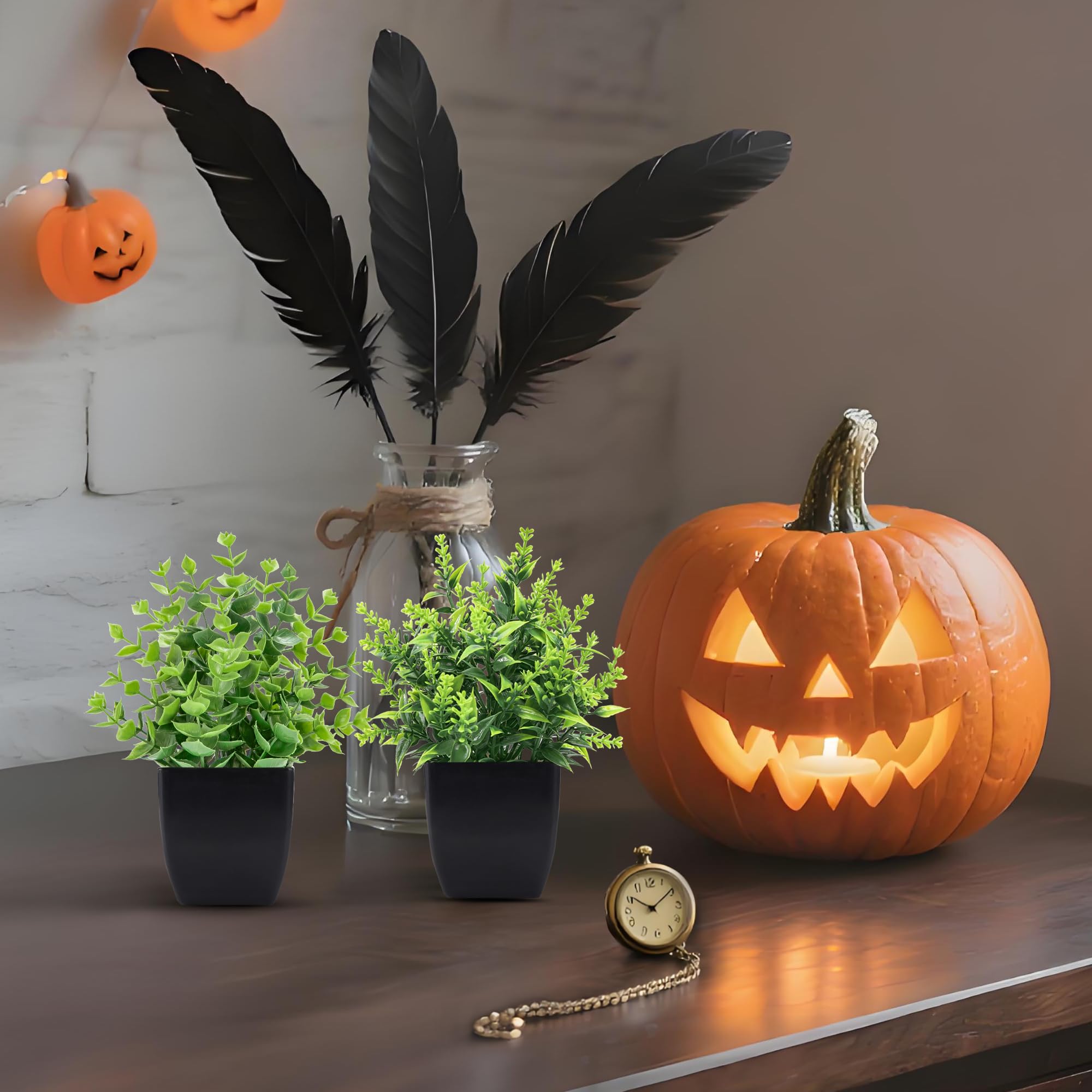 ZJIA 2 Pack Small Fake Plants Black Bathroom Accessories for Home Bedroom Bathroom Kitchen Decor