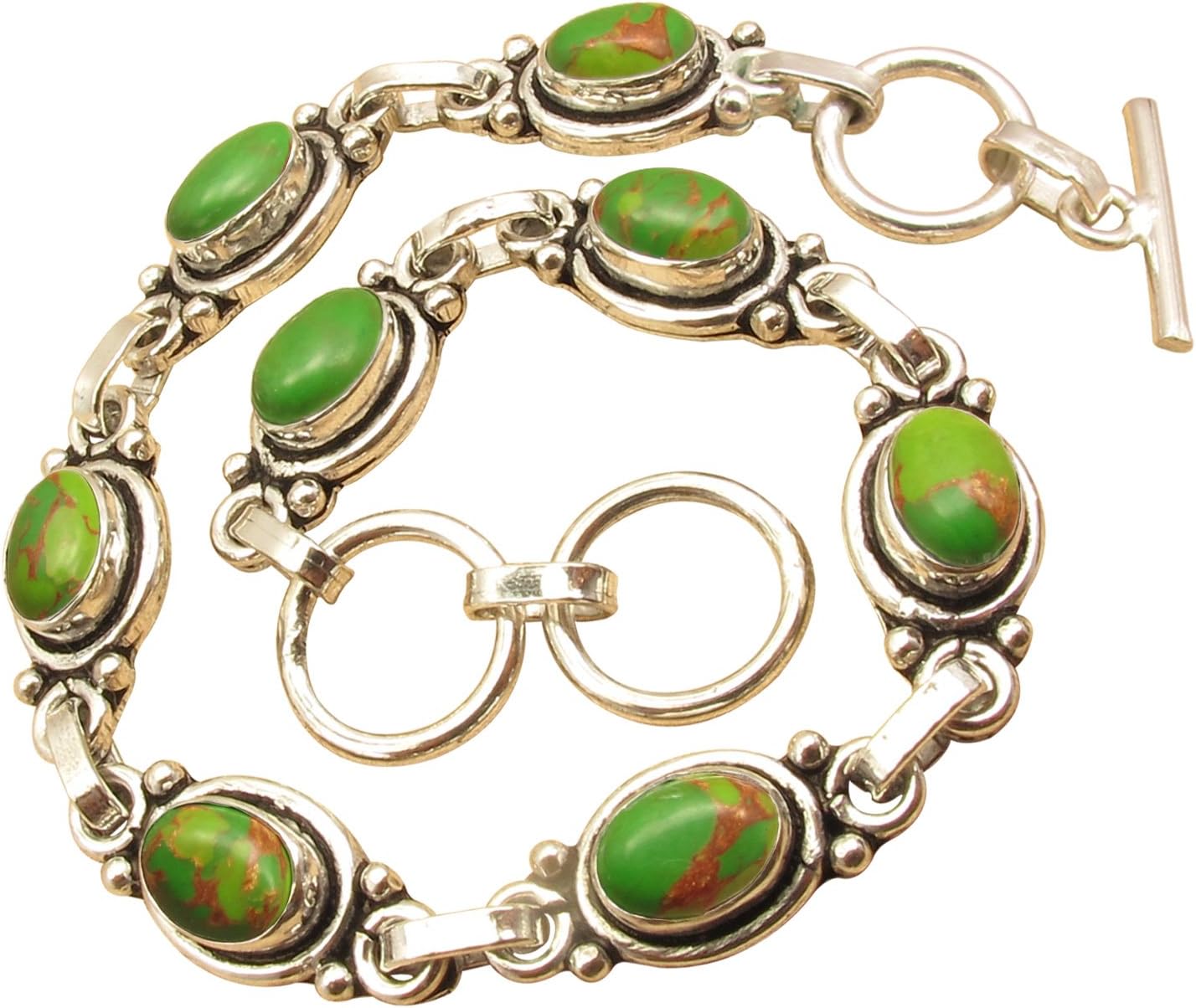 ShantiInternational Genuine Green Copper Turquoise Gemstone Bracelet ! 925 Sterling Silver Plated Online Jewelry Store