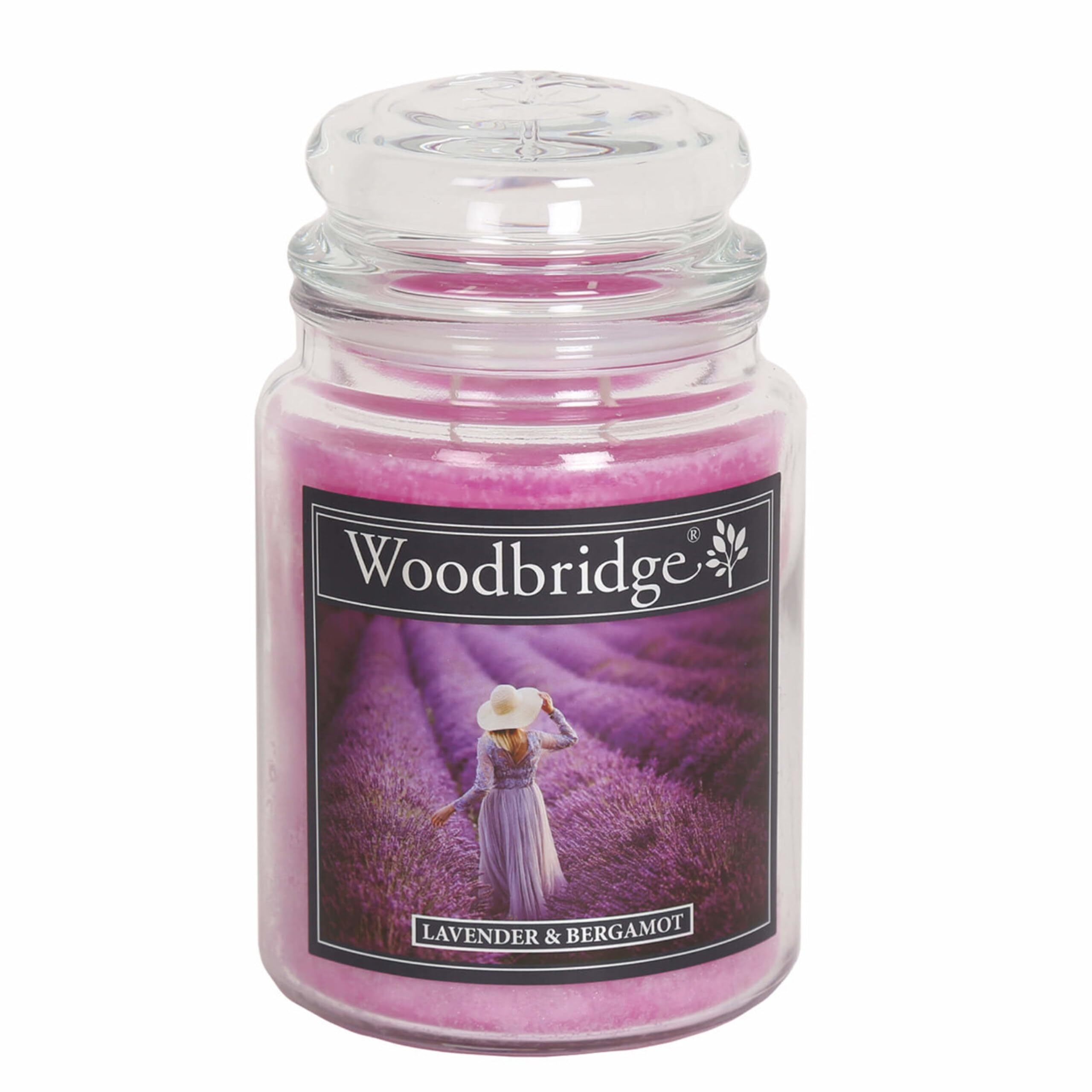 Village Candle Purple Woodbridge Lavender & Bergamot Scented Candle, Lavender & Patchouli, Glass Jar, 565 G, 2 Wicks, 130-Hour Burn Time, Pink