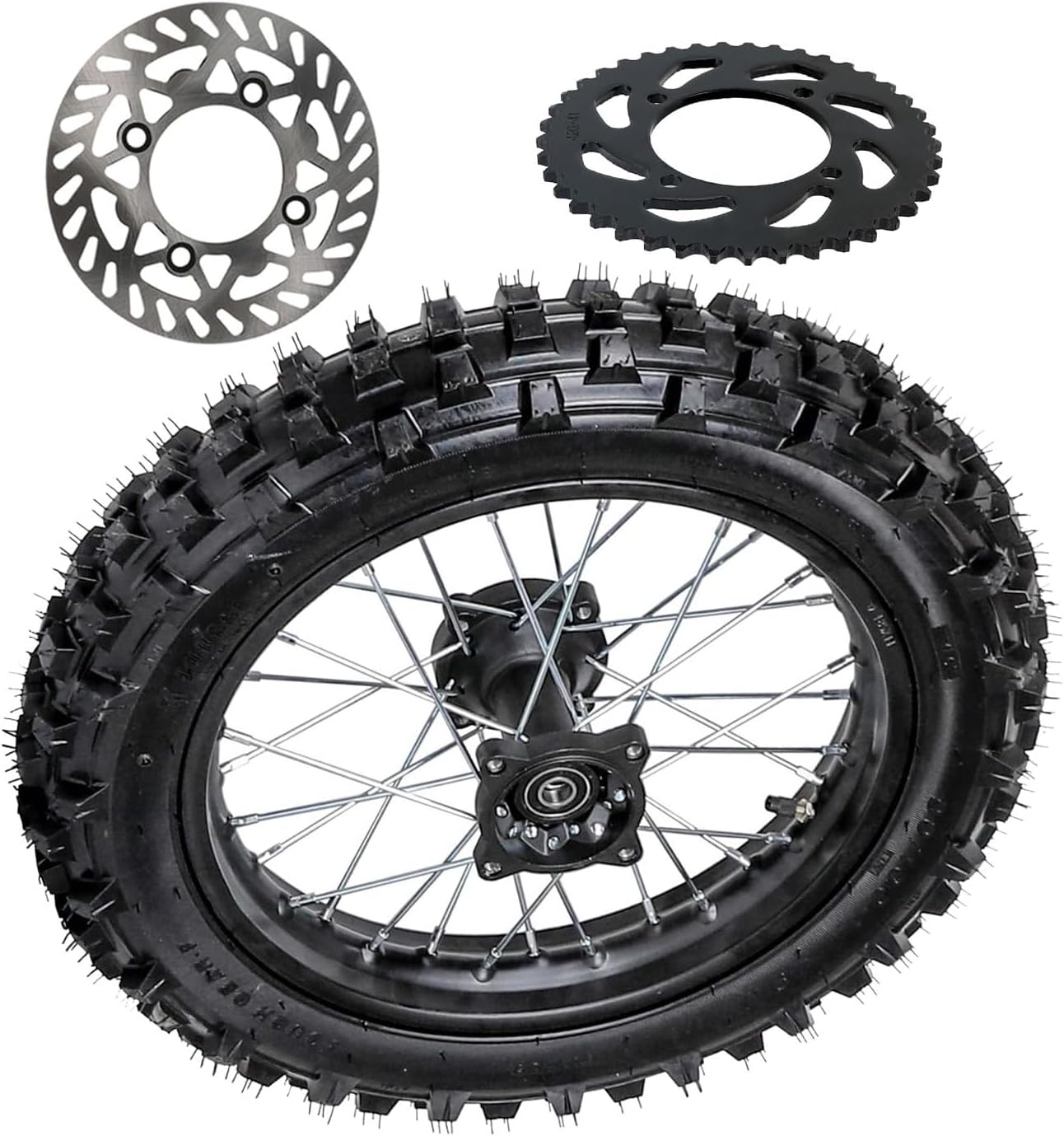 90/100-14 Rear Wheel Assembly for Dirt Bike 125cc–160cc – 1.85x14 Rim, 4PR Off-Road Tire, Inner Tube, 15mm Axle Hole, 190mm Brake Disc & Sprocket for Pit Bike Trail Motorcycle (420 41 Teeth Sprocket)