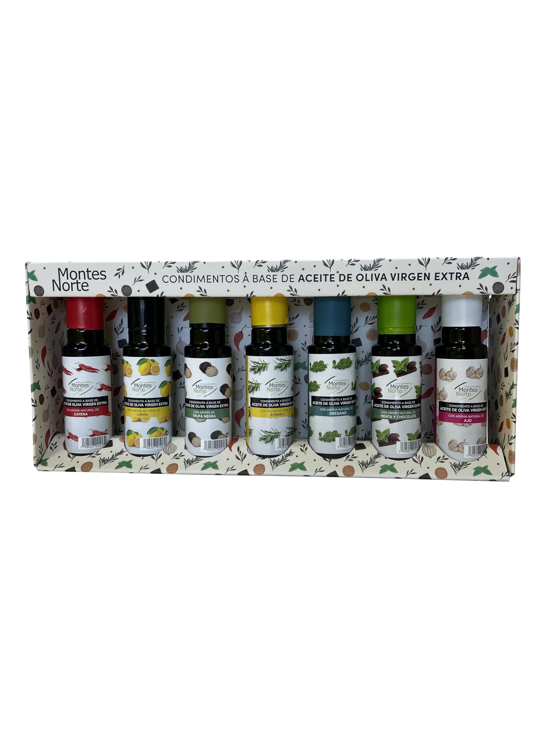Condimentos a Base de Aceite de Oliva Virgen Extra Montes Norte, Pack de 7 Sabores x 100 ml