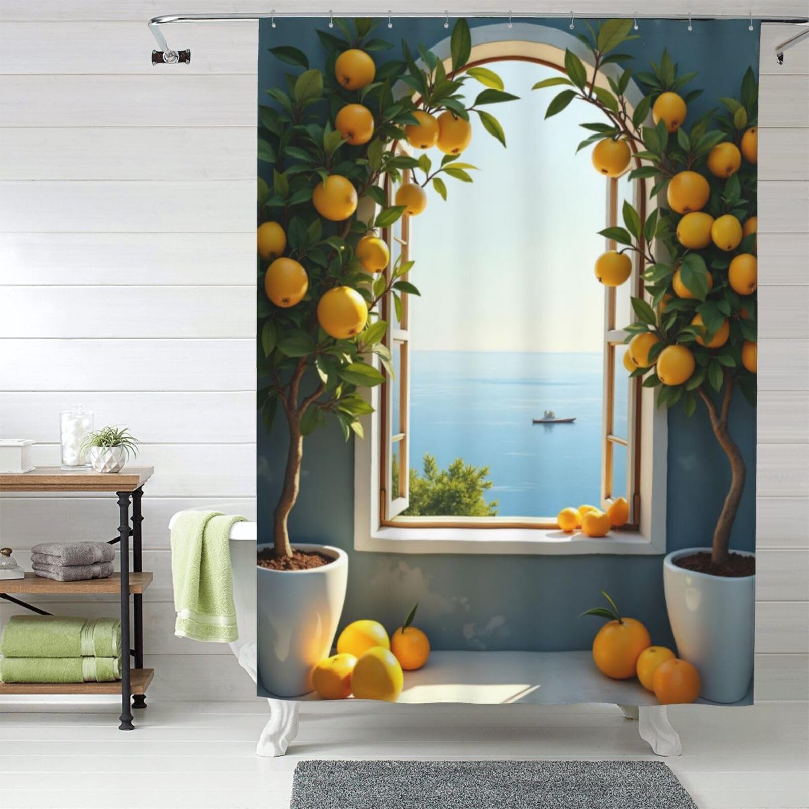 Rideau de douche textile étanche et opaque 152 x 182 cm avec crochets fournis