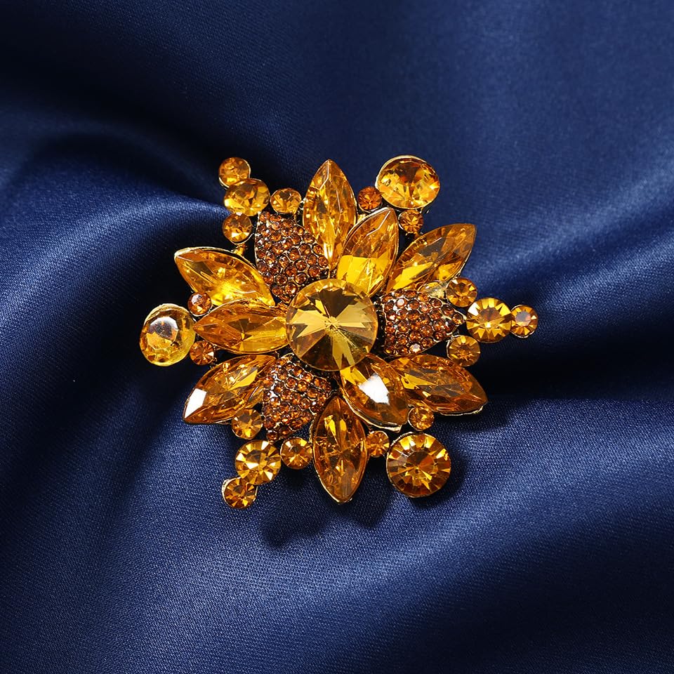 Image of Vintage Crystal Rhinestone Flower Shape Brooch Pin Statement Jewelry Gift Accessories for Women