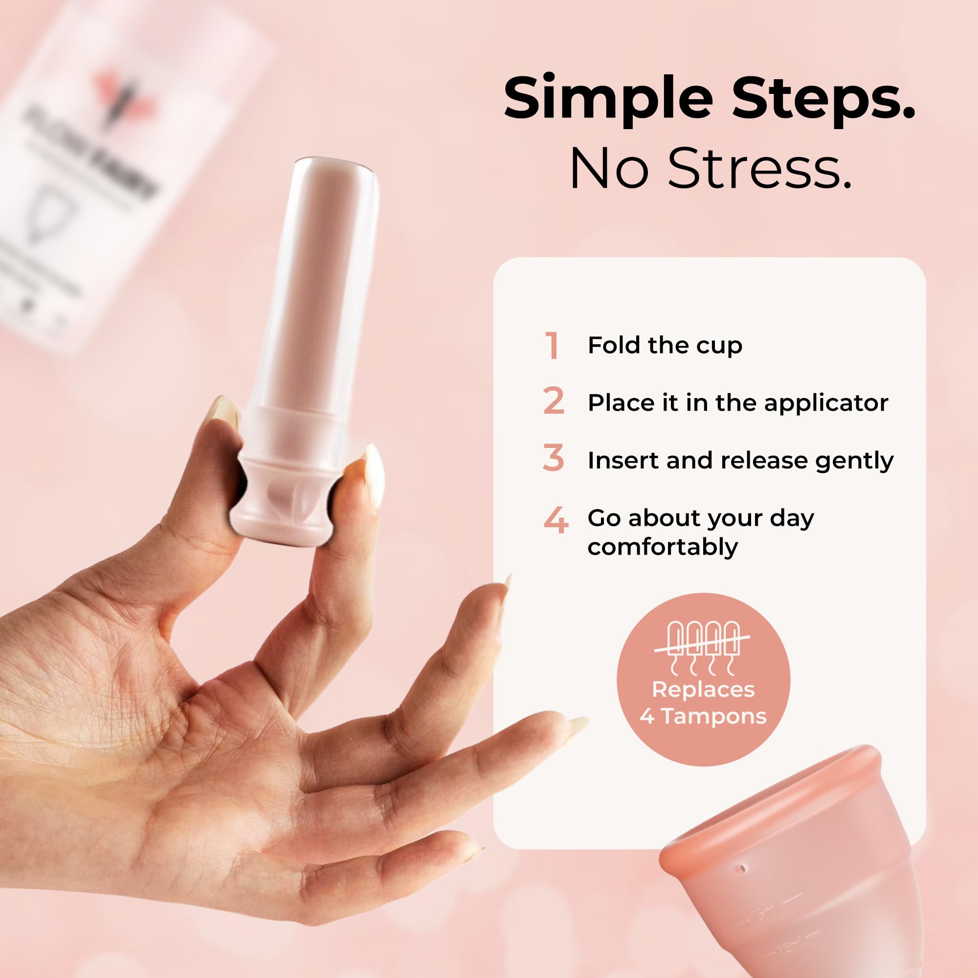 Copa menstrual y aplicador, copa menstrual reutilizable, hecha para una protección cómoda y sin fugas hasta 12 horas, sin BPA ni látex, incluye copa y aplicador de copa menstrual (pequeño)