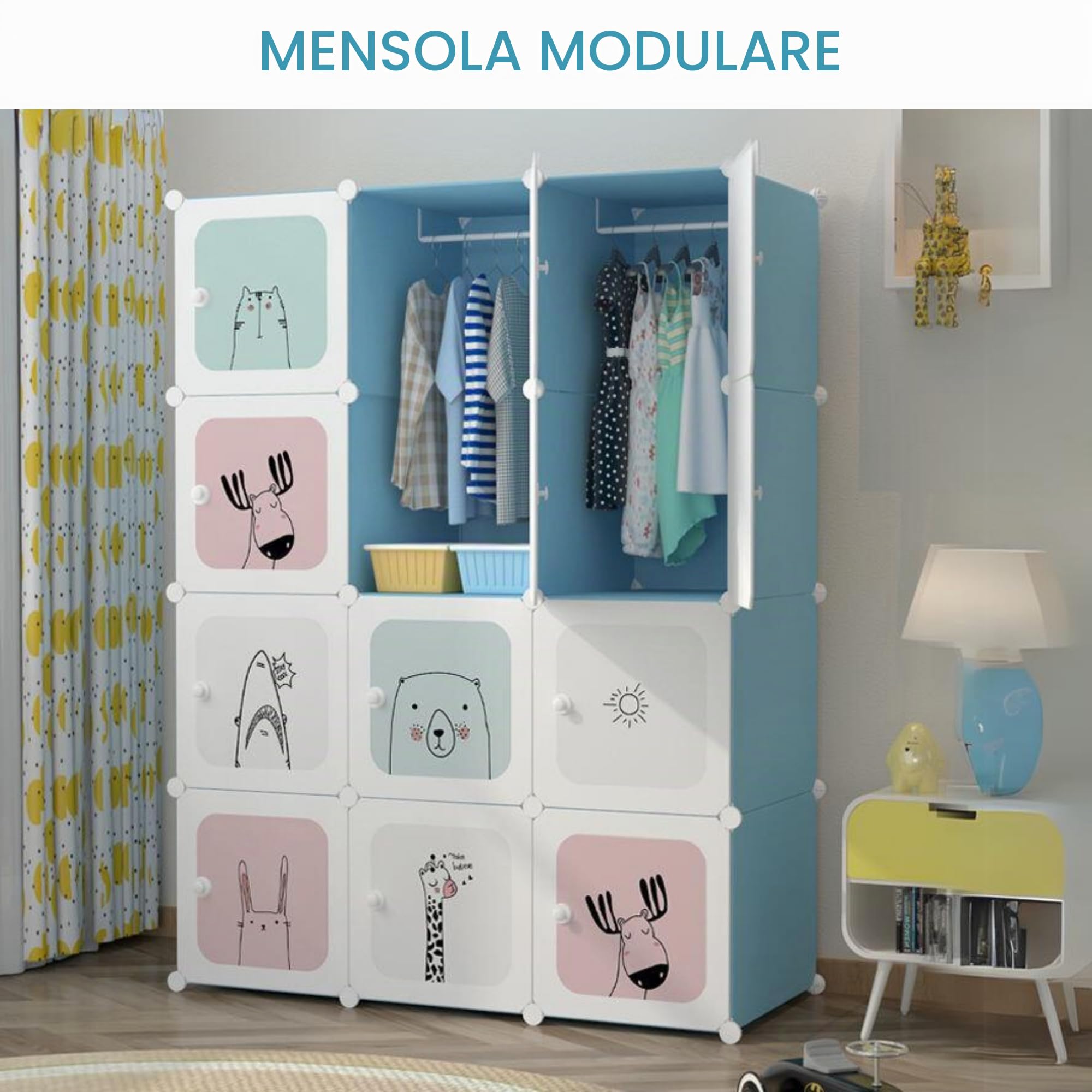 MAGIC SELECT Armadio Modulare per Bambini, Scaffalatura Modulare, Armadio per Bambini, Organizer Modulare, Scaffale per la Casa, 12 Moduli, 140x105 cm