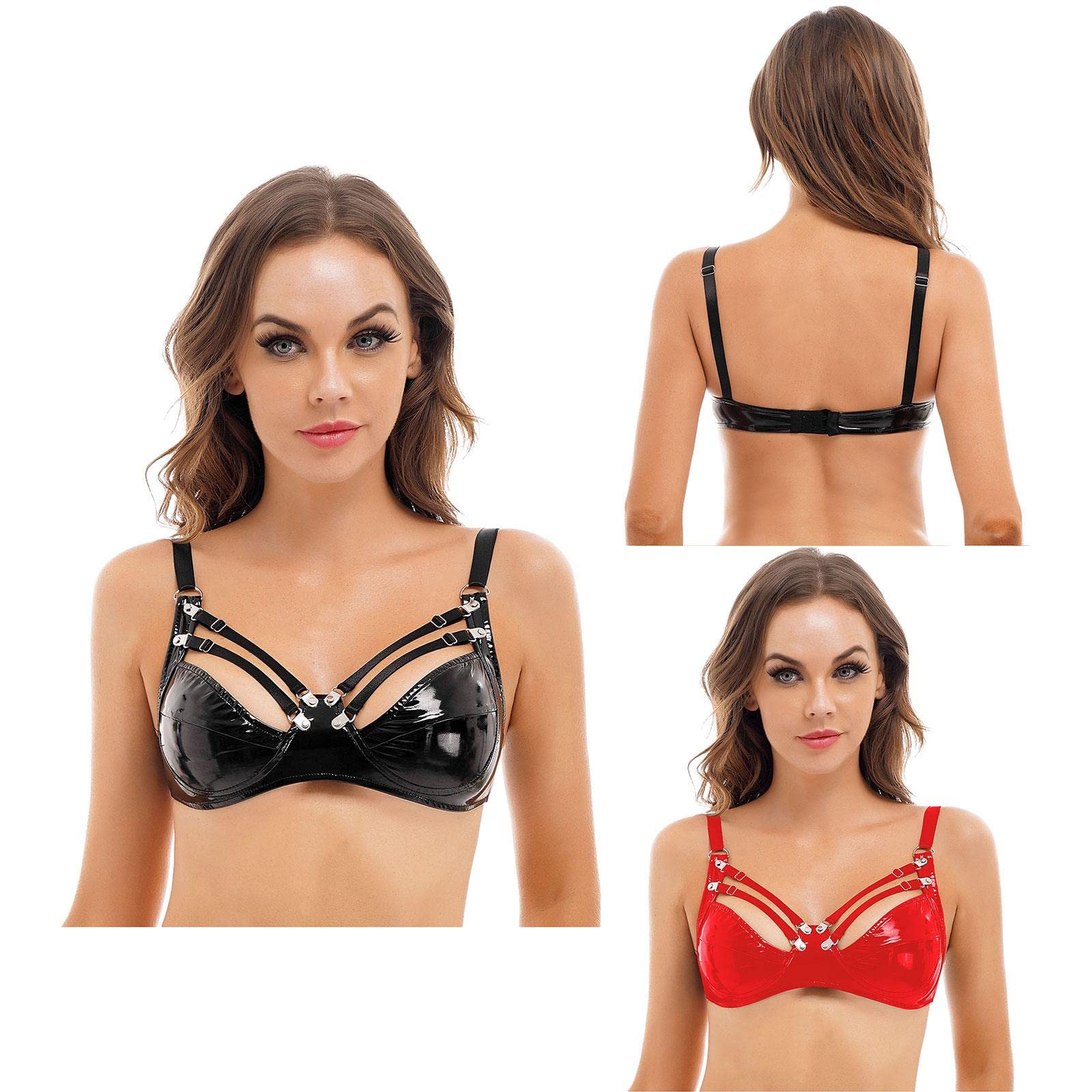 Reggiseno da Donna Top Senza Ferretto Reggiseno in Pelle Verniciata Bralette Top Corto Sexy Nightclub Party Show Costume di Scena