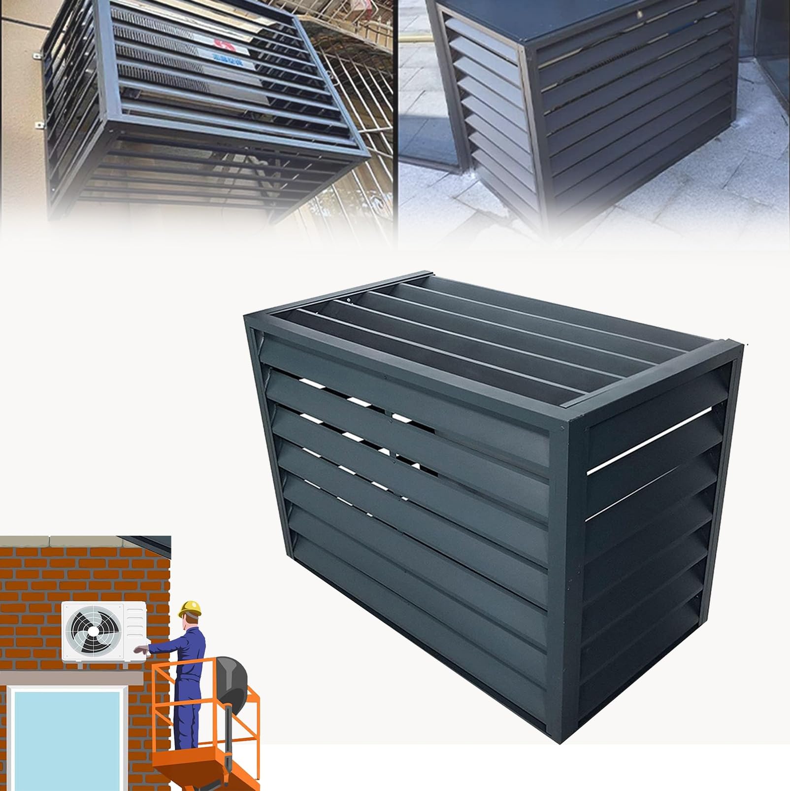 Pxkmouy 120*150*70cm Air Conditioner Fence Screen Outdoor Condenser Protective Cover Heat Pump Cover Decorative Privacy Fence Screen Shelf Plant Stand The top panel can place bonsai