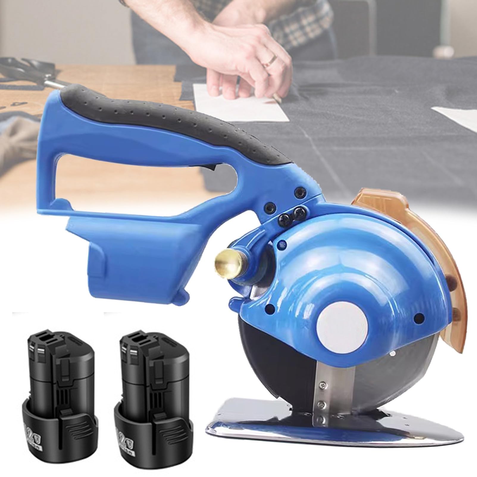 Taglierina elettrica rotativa per Tessuti Macchina da Taglio per Tessuti Senza Fili 100/110 / 125mm con Batteria 2x2500mAh, Forbici elettriche a 5 velocità,125mm