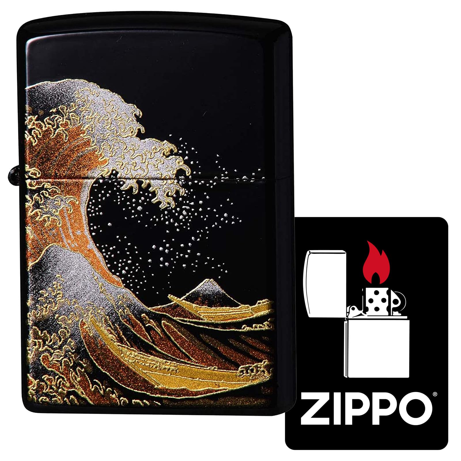Amazon.co.jp: ジッポー(Zippo) ライター 防風 真鍮製 本金蒔絵 波富士 
