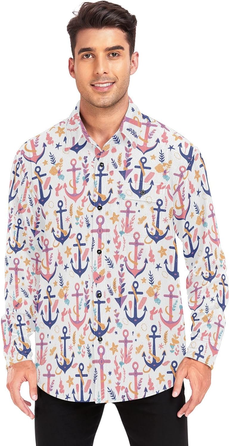 KLL Ocean Themed Simple Anchors Women's Men's Regular-Fit Rugby Shirts Outdoor Long Sleeve Work Outfits