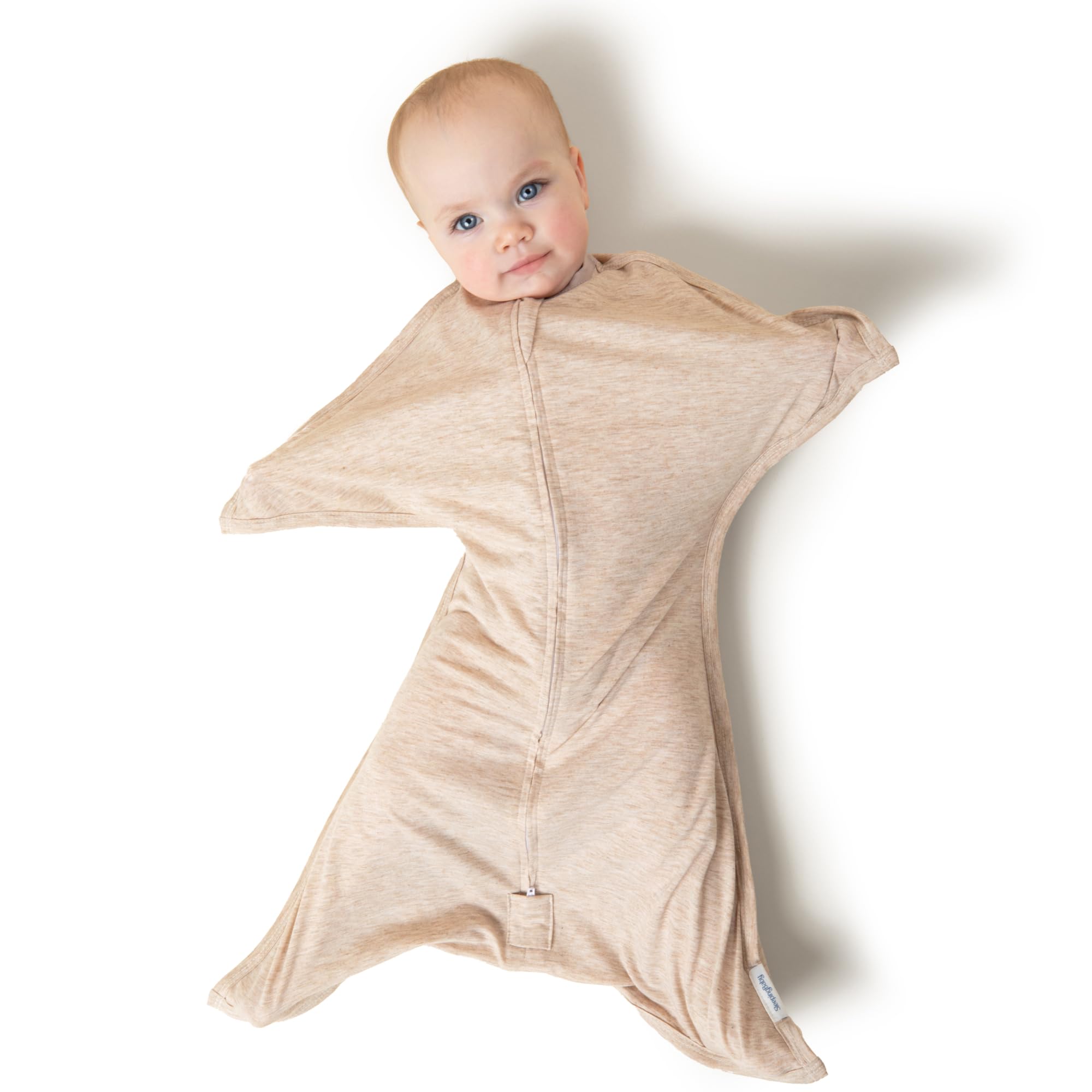 SleepingBaby Zipadee-Zip Transition Swaddle - Cozy Baby Swaddling Blanket with Zipper Convenience - Roomy Wearable Blanket for Easy Diaper Changes - 3-6 Month - Balanced Beige Heather