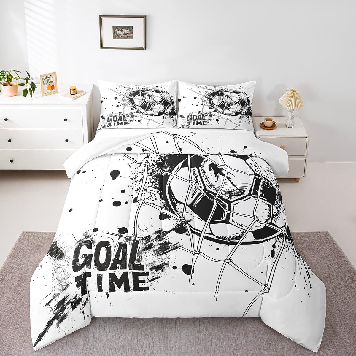 Erosebridal Kids Football Comforter Set King Size American Soccer Bedding Set Sports Games Duvet Sets for Boys Girls Children Teens Geometric Polygon