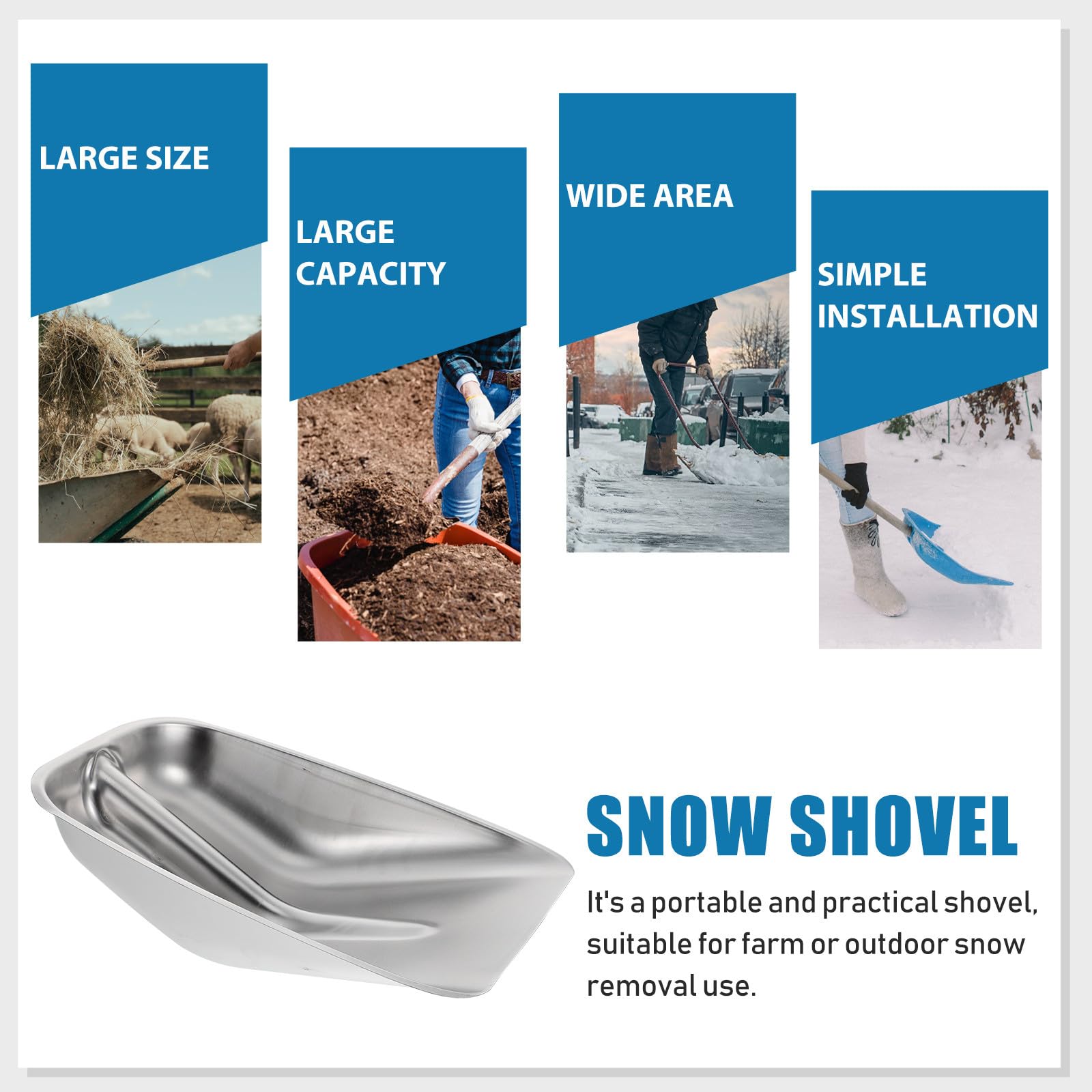 Edelstahl Schneeschaufel für Draußen und Landwirtschaft Silber