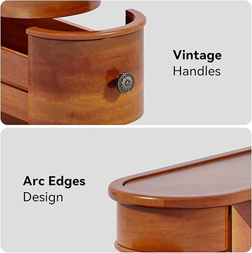 Miniatura 6 de LITTLE TREE Wood End Table with 2 Drawers Sofa Side Table, No Assembly Required Vintage Slim Nightstand Bedside Table for Bedroom