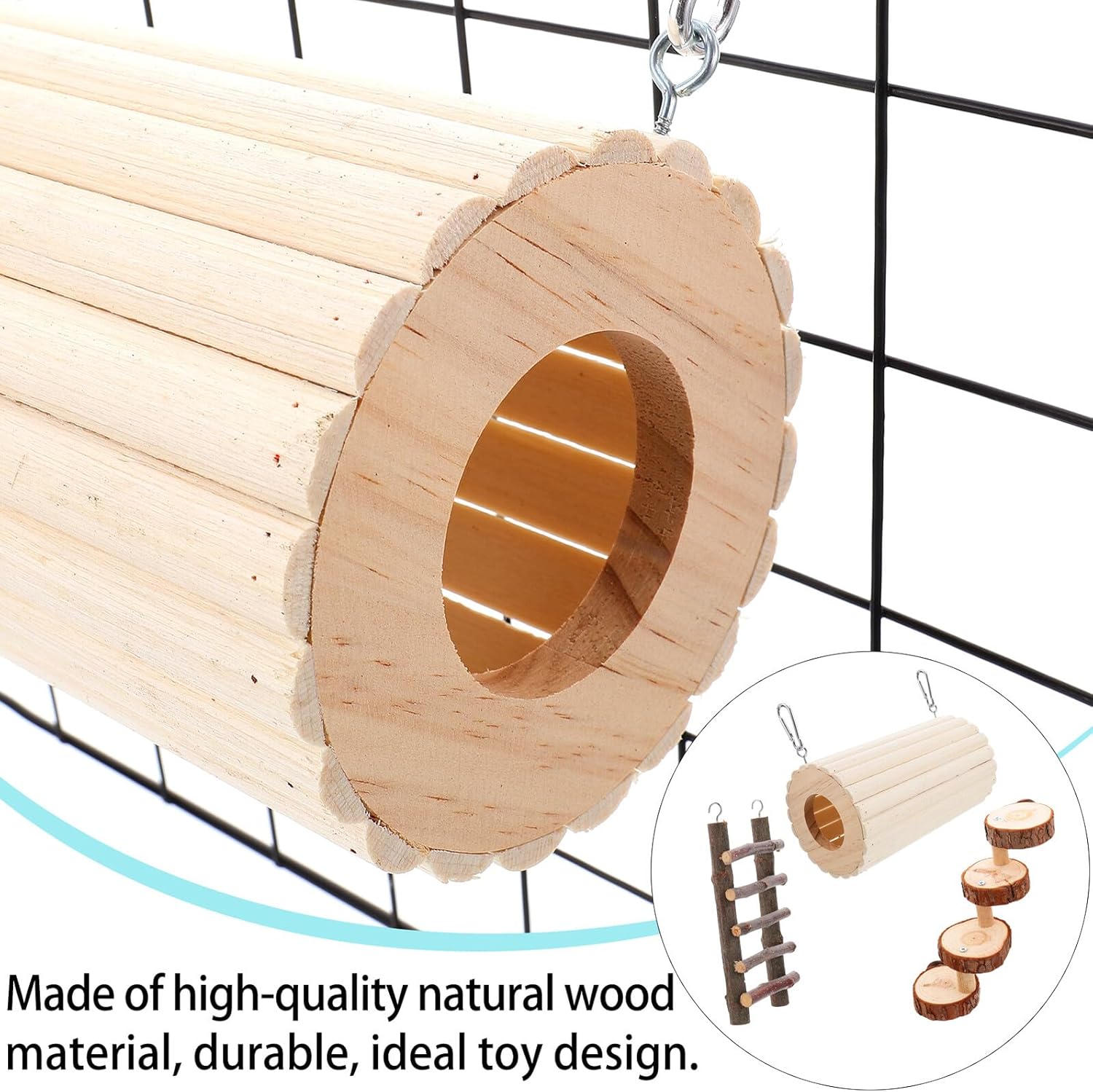 3PCS Natural Hamster Tunnel Set with Ladder and Hideout Small Pet Climbing Playground for Hamsters Chinchillas Guinea Pigs Gerbils Safe Chewable Activity and Resting Accessory