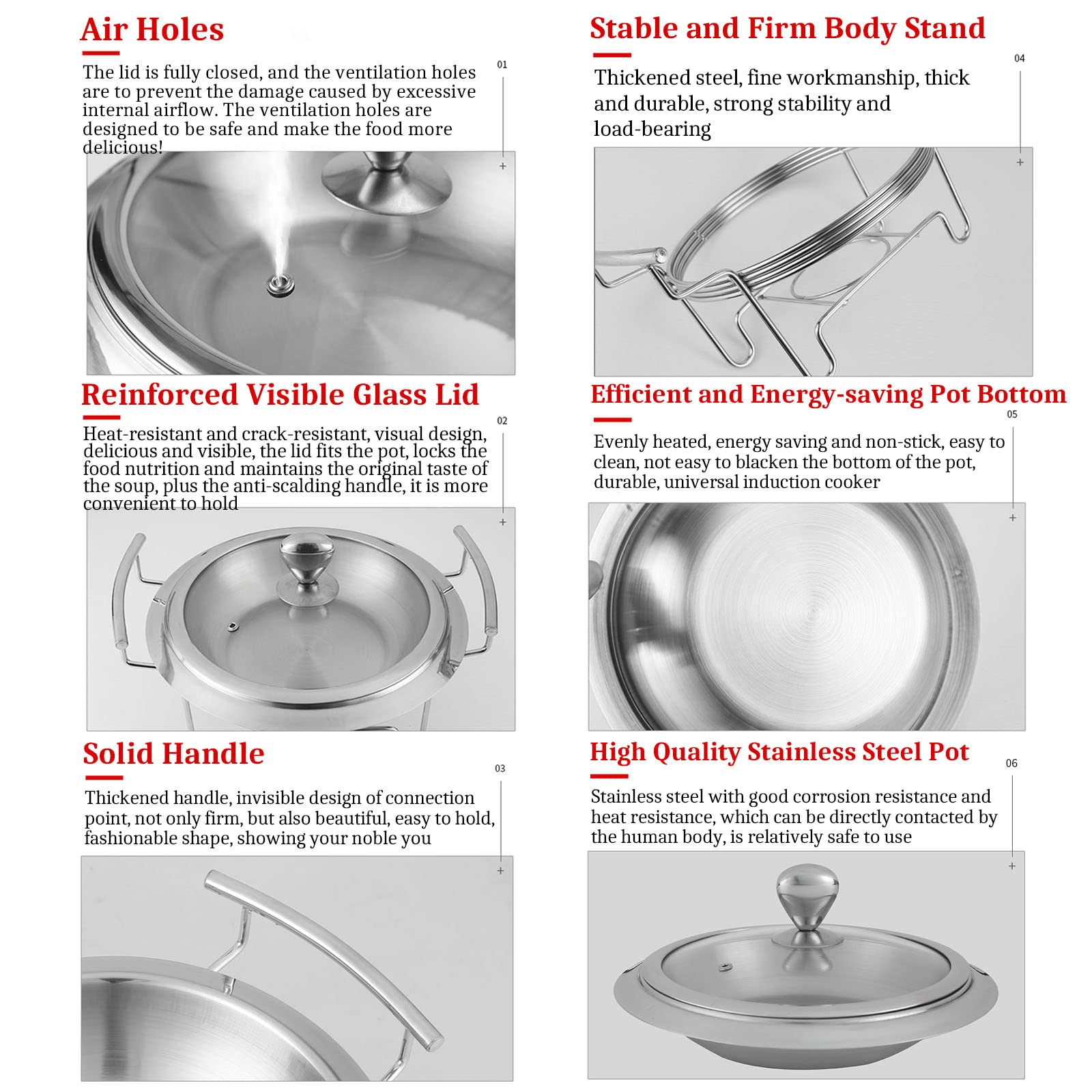 2/4 Pack Visible Chafing Dish Set, Stainless Steel Round Buffet Server Warming Tray for Parties Weddings And Events, with Glass Lid, Food Pan And Fuel Holder,4 Pack,24Cm(4 Pack-20Cm)