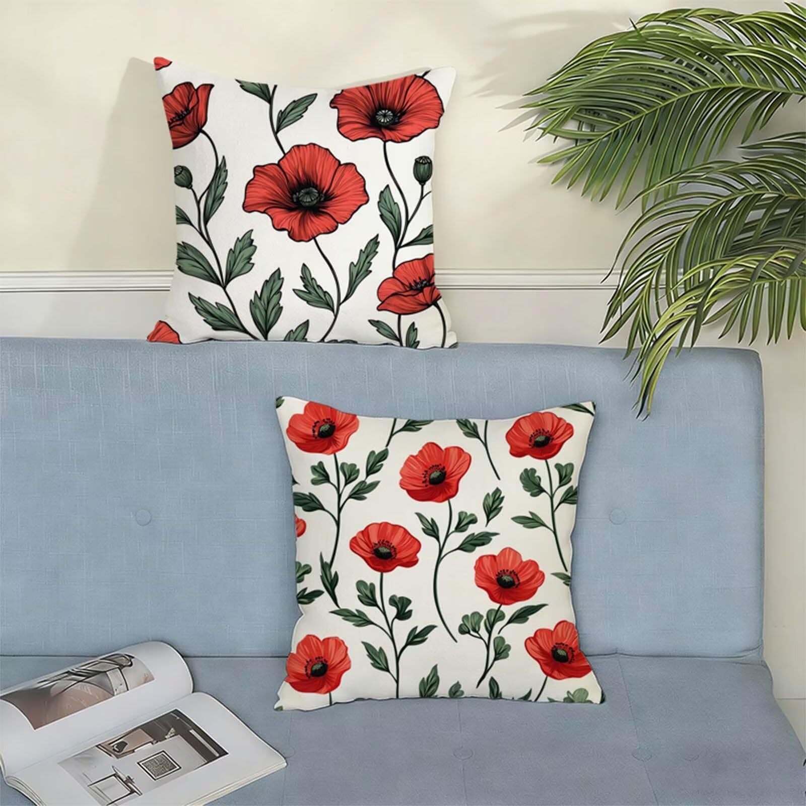 Juego de 2 Funda Cojin 80x80cm Color Sólido,Cuadrada Impermeable Fundas Cojines Rural Lino Impresión a Doble Cara con Cremallera Oculta,Apto Todas las Estaciones Funda Almohada para Sofá o Salón X-321