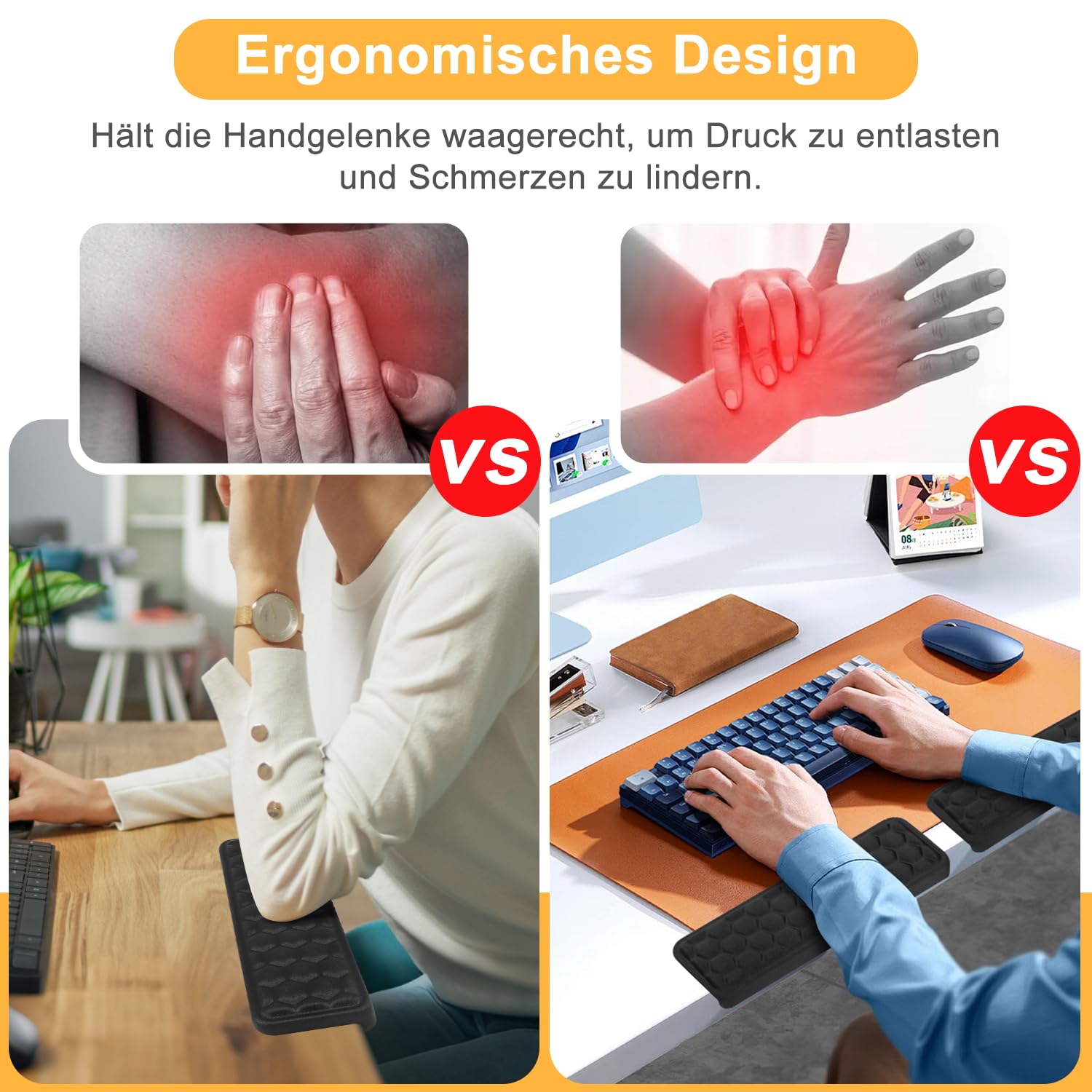 Handballenauflage Tastatur 2Stk L-Förmige Handauflage Tastatur 30 * 10cm Handgelenkauflage Maus Tastaturs Pad Ergonomische Schreibtisch Ellenbogen Memory Schaum Armauflage für Schreibtisch
