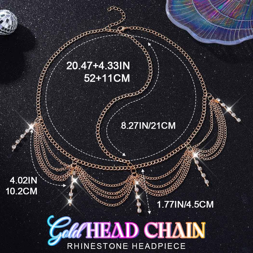 BARTOSI Rhinestone Gold Head Chain Boho Headpiece Accessories for Women | Boho Head Chain Gold Crystal Forehead Headband Layered Wedding Hair Jewelry