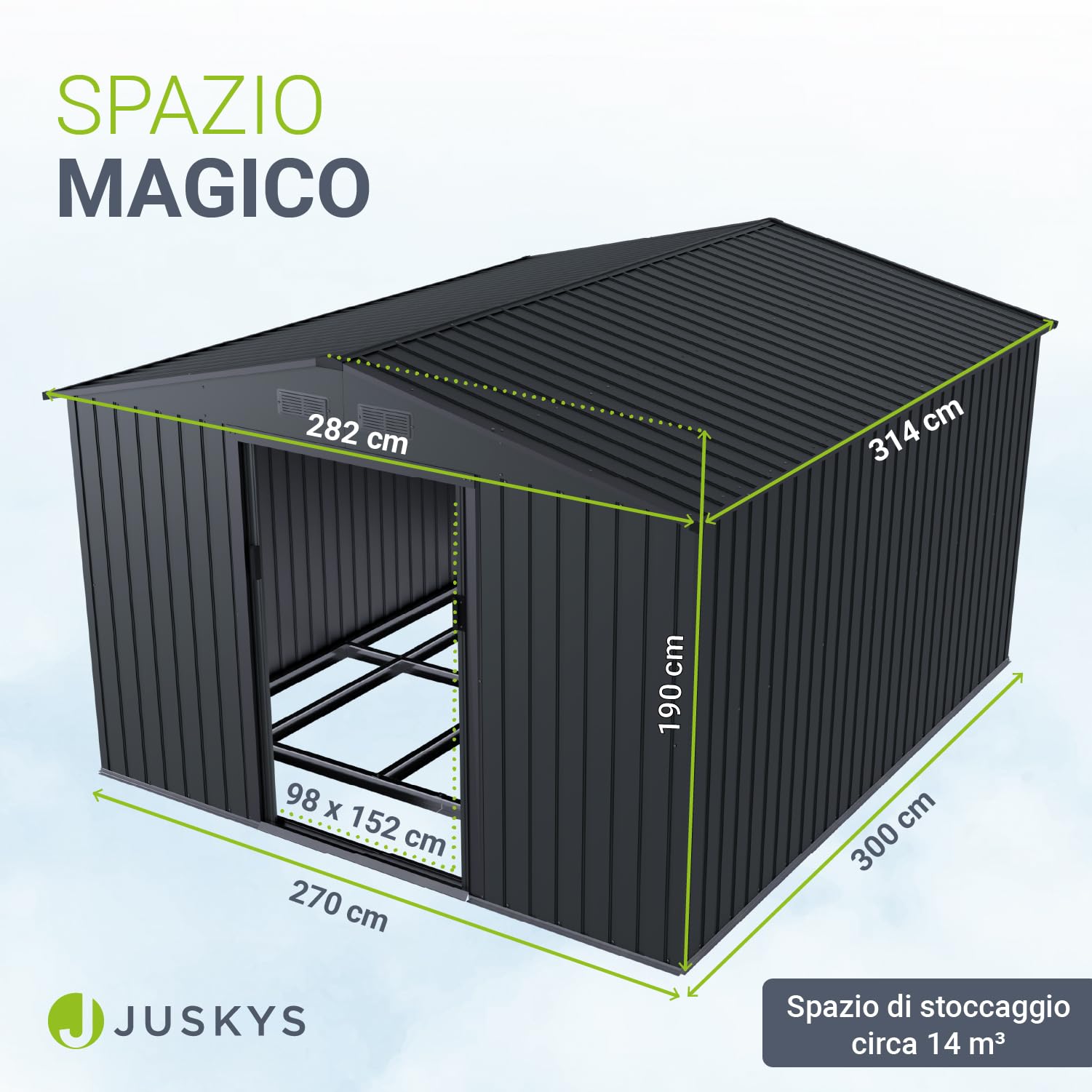 Juskys casetta in metallo XXL – grigio scuro, resistente alle intemperie con telaio di fondazione, porta scorrevole & chiudibile – per giardino & ripostiglio