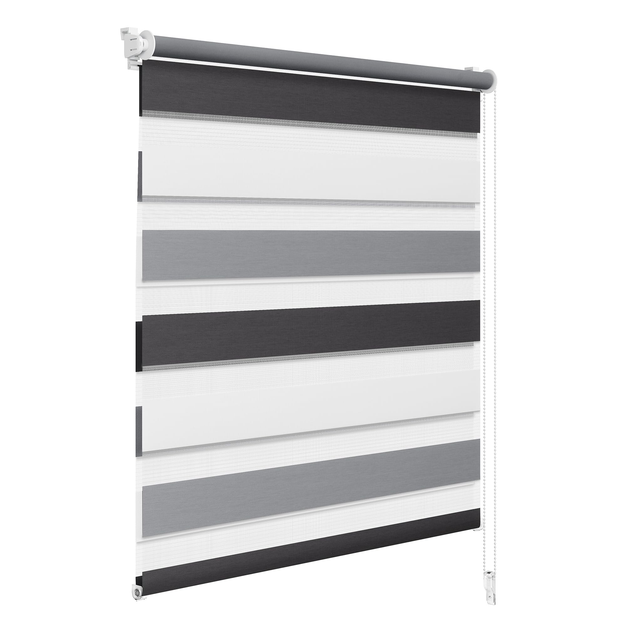 WOLTU Doppelrollo Klemmfix ohne Bohren Weiß+Grau+Anthrazit B55 x H150 cm, Duo Rollo lichtdurchlässig Fensterrollo für innen verdunkelnd, Zebrarollo mit Kettenzug - Seitenzugrollo für Fenster und Tür