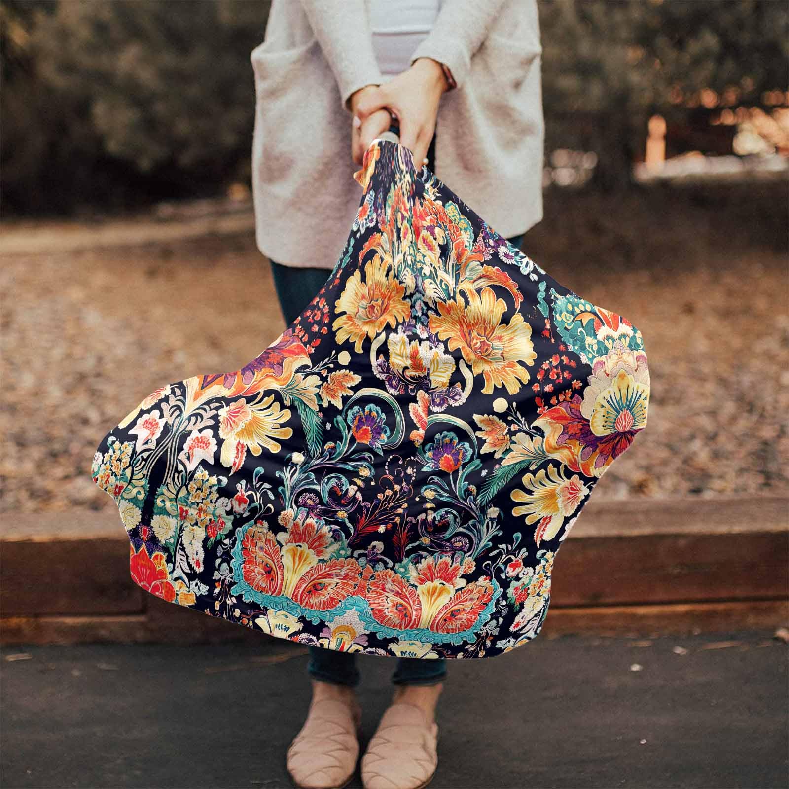 Nursing Cover for Breastfeeding Scarf, Various Colorful Floral Botanical Leaves Print Baby Car Covers Super Soft Multi Use for Canopy Shopping Cart Cover Blanket Stroller Cover