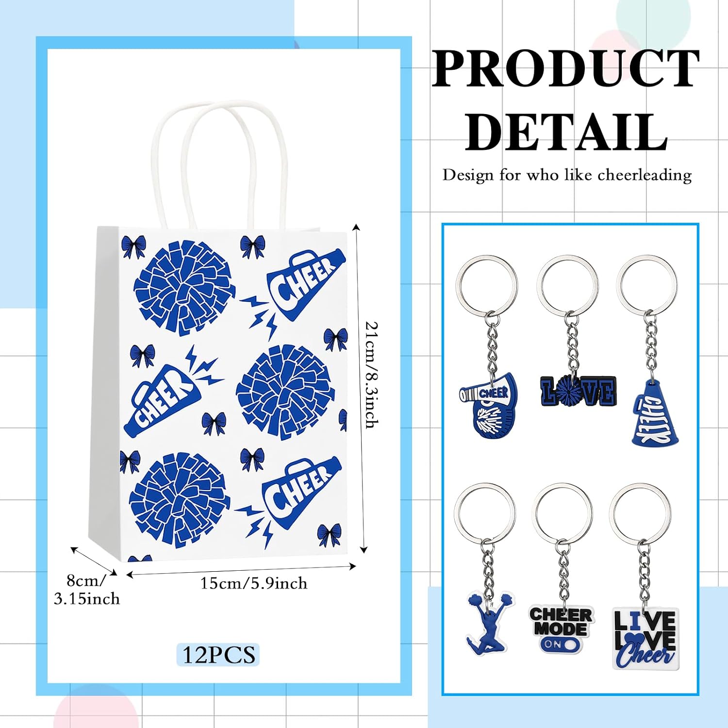 Liliaafar 60 Pcs Cheer Gift Bulk for Team Cheerleading Gifts 12 Award Medals and Certificates Cheer Bracelets Keychain Gift Bag for Female Teammates Accessories
