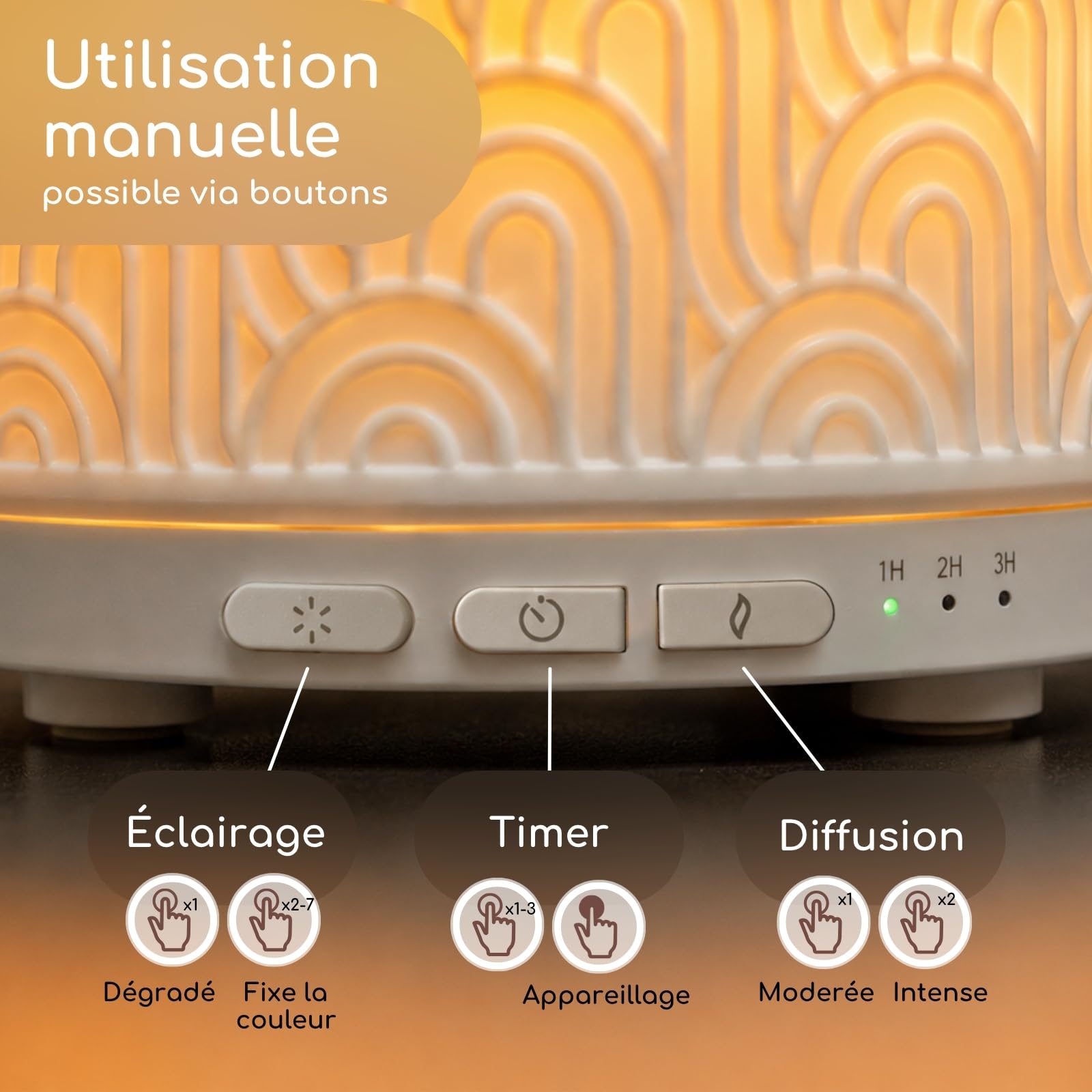 Zen'Aroma Difusor de Aceite Esencial WiFi Praga - Difusor Eléctrico Conectado Compatible Alexa/Google Home - Control Total Remoto en la App Tuya Smart - Materiales Naturales Madera y Cerámica