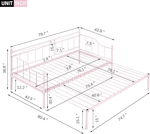 Miniatura 2 de TRIPLE TREE Sofá cama de metal con nido, sofá cama individual con nido desplegable ajustable, sofá cama extensible con soporte de listones de metal
