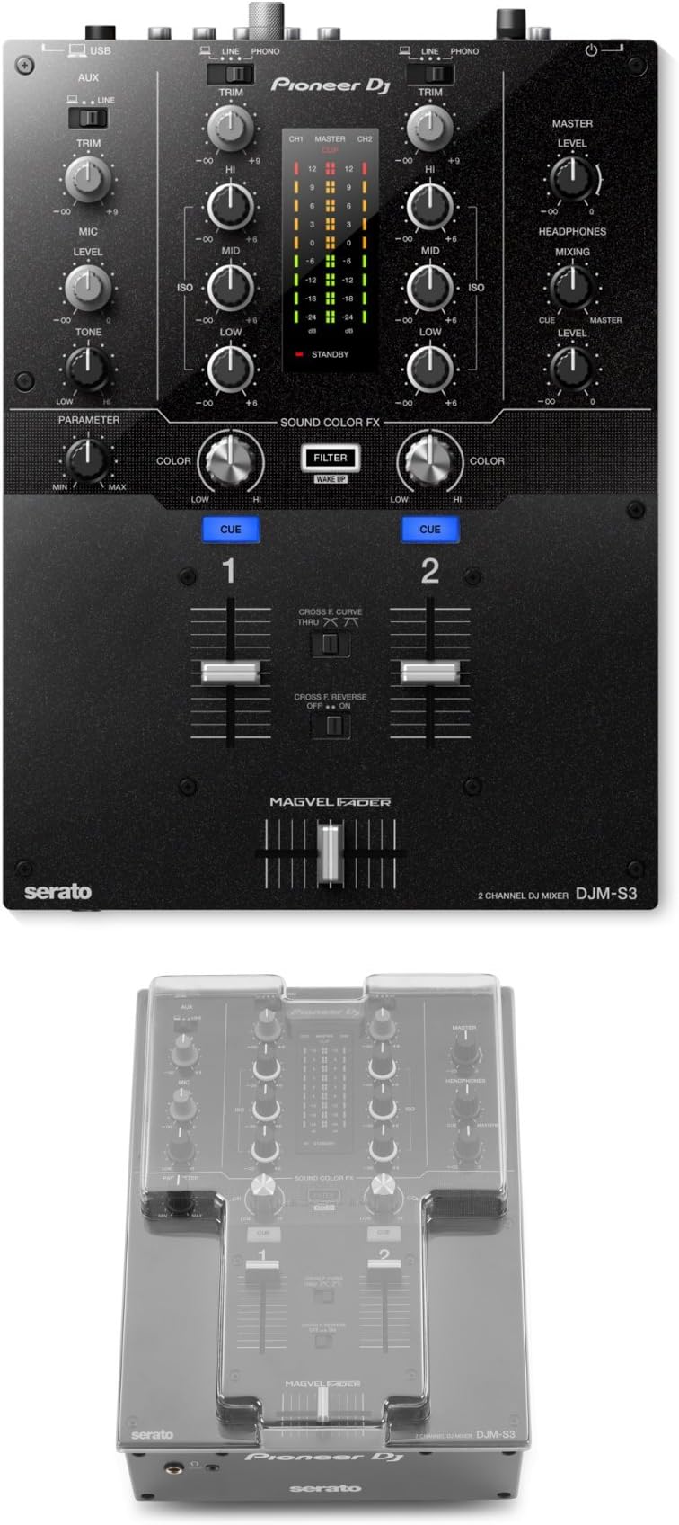 Pioneer DJ DJM-S3 + Decksaver DS-PC-DJMS3 Cover Bundle