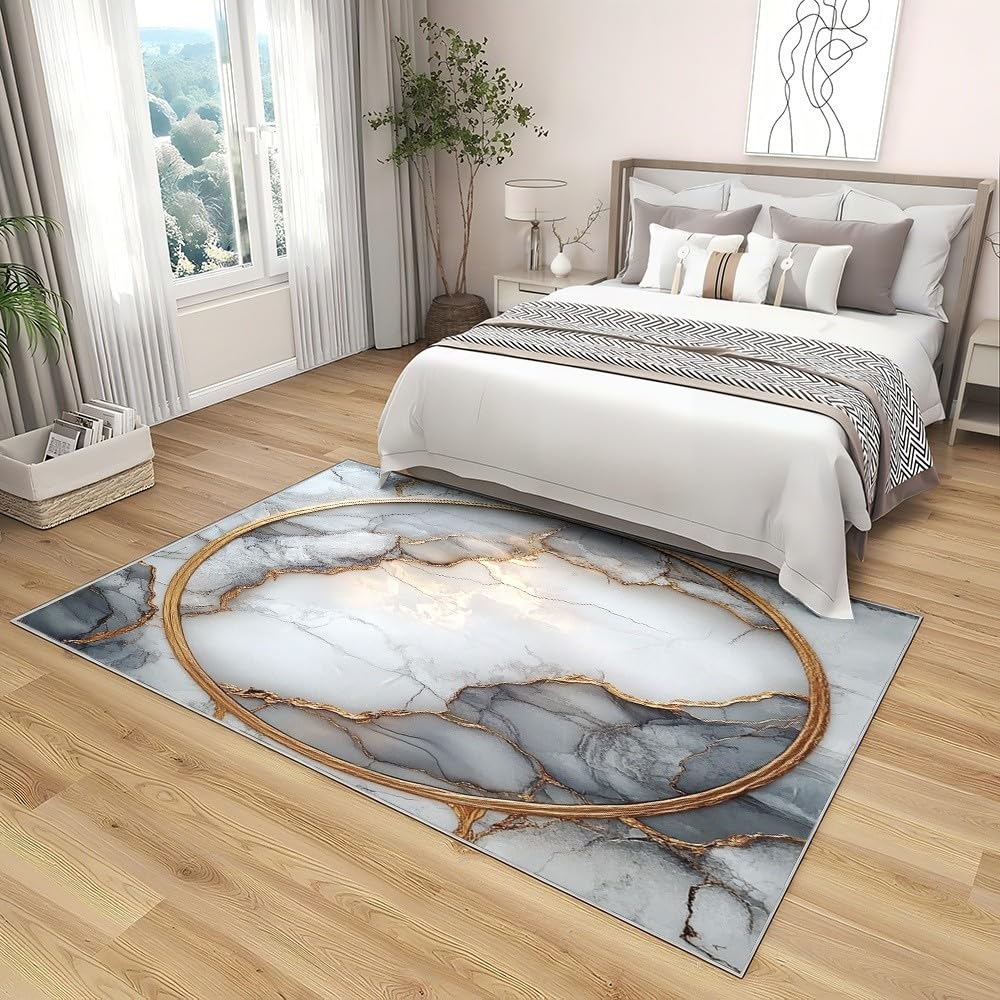 Generisch Nowoczesny dywan nadający się do prania, wymiary: 180 x 240 cm, sztuka marmurowa, flanela, krótkie runo, puszysty dywan, kremowy, antypoślizgowy dywan do pokoju dziecięcego, salonu, sypialni