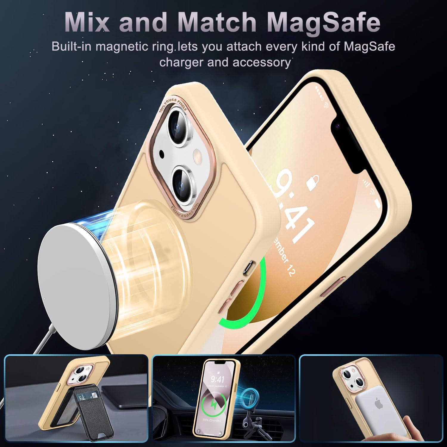 Newfuture Designed for iPhone 13 Case & iPhone 14 Case with Magnetic [13 FT Military Drop Protection] [Compatible with Magsafe] Translucent Shockproof with Anti-Fingerprint Phone Case, Creamy Yellow - Image 2