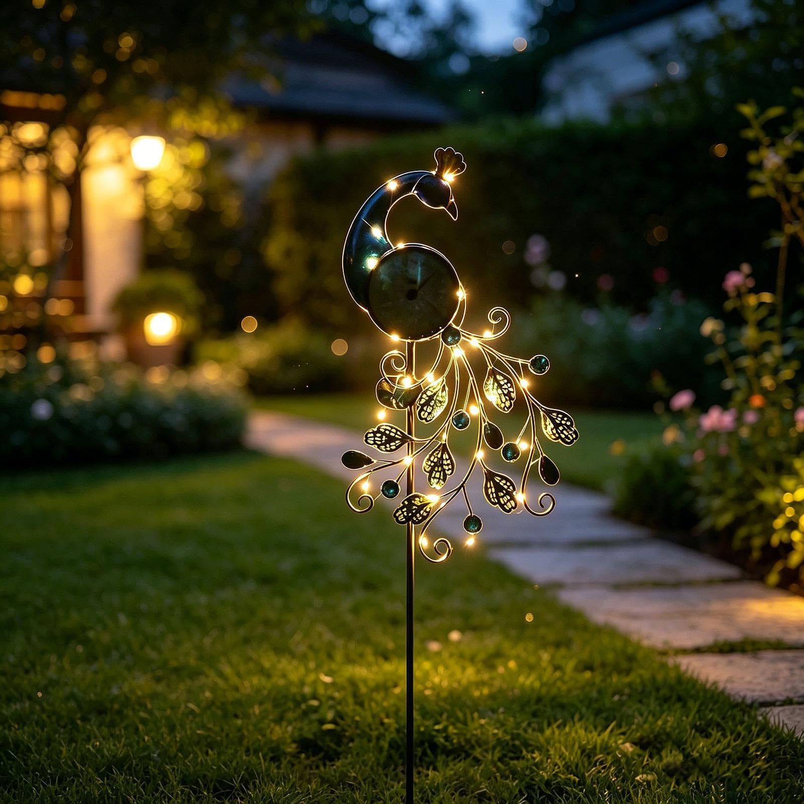 Termometro Da Esterno per Giardino con Luci Solari, in Ferro, con Grazioso in Metallo Alto 107 Cm (42") per Portico, Balcone E Prato.