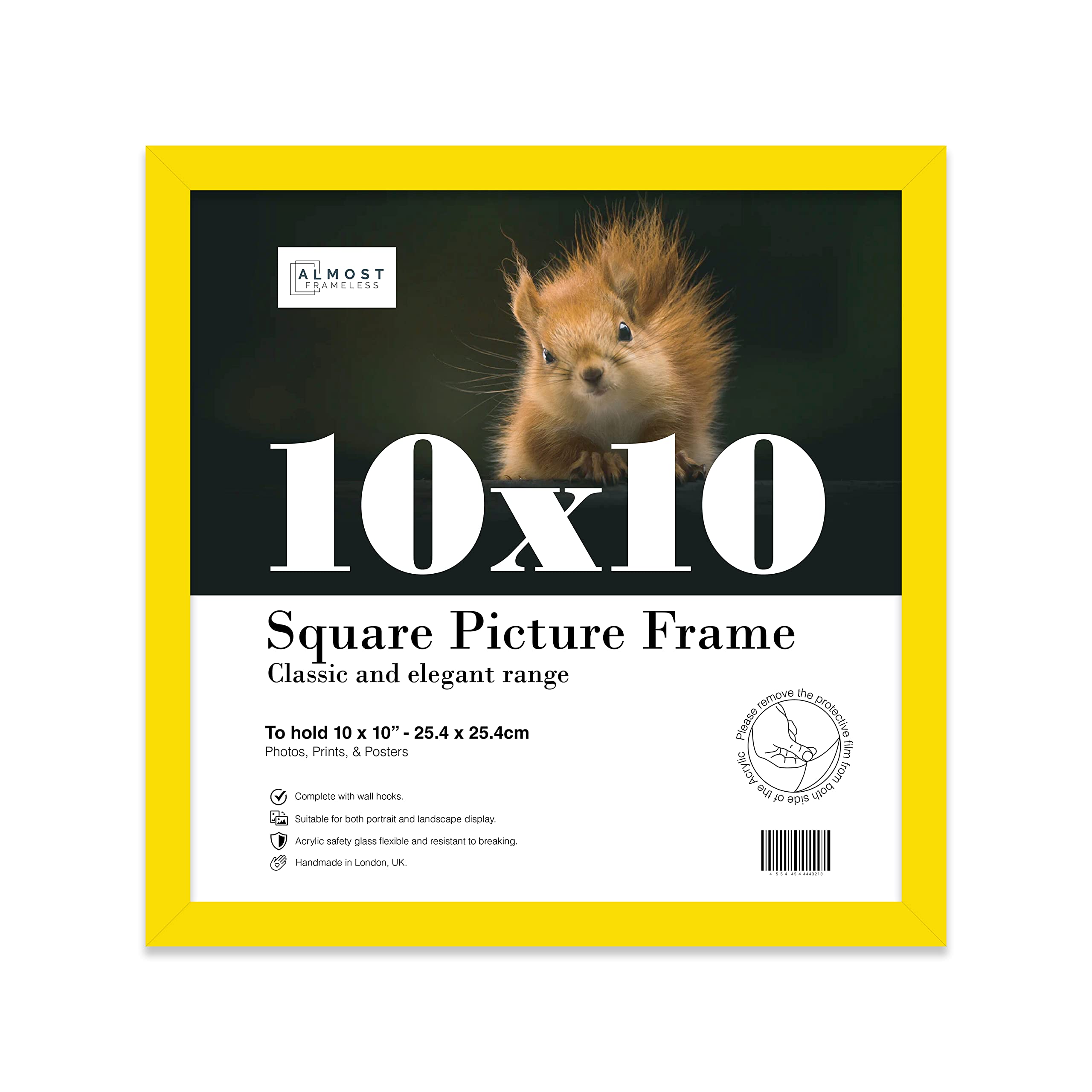 10x10 Inch Yellow Square Thin Photo Frame Wall Mountable Thin Picture Frame Standard Square Photograph Size, 10" X 10"(25.5 X 25.5cm)