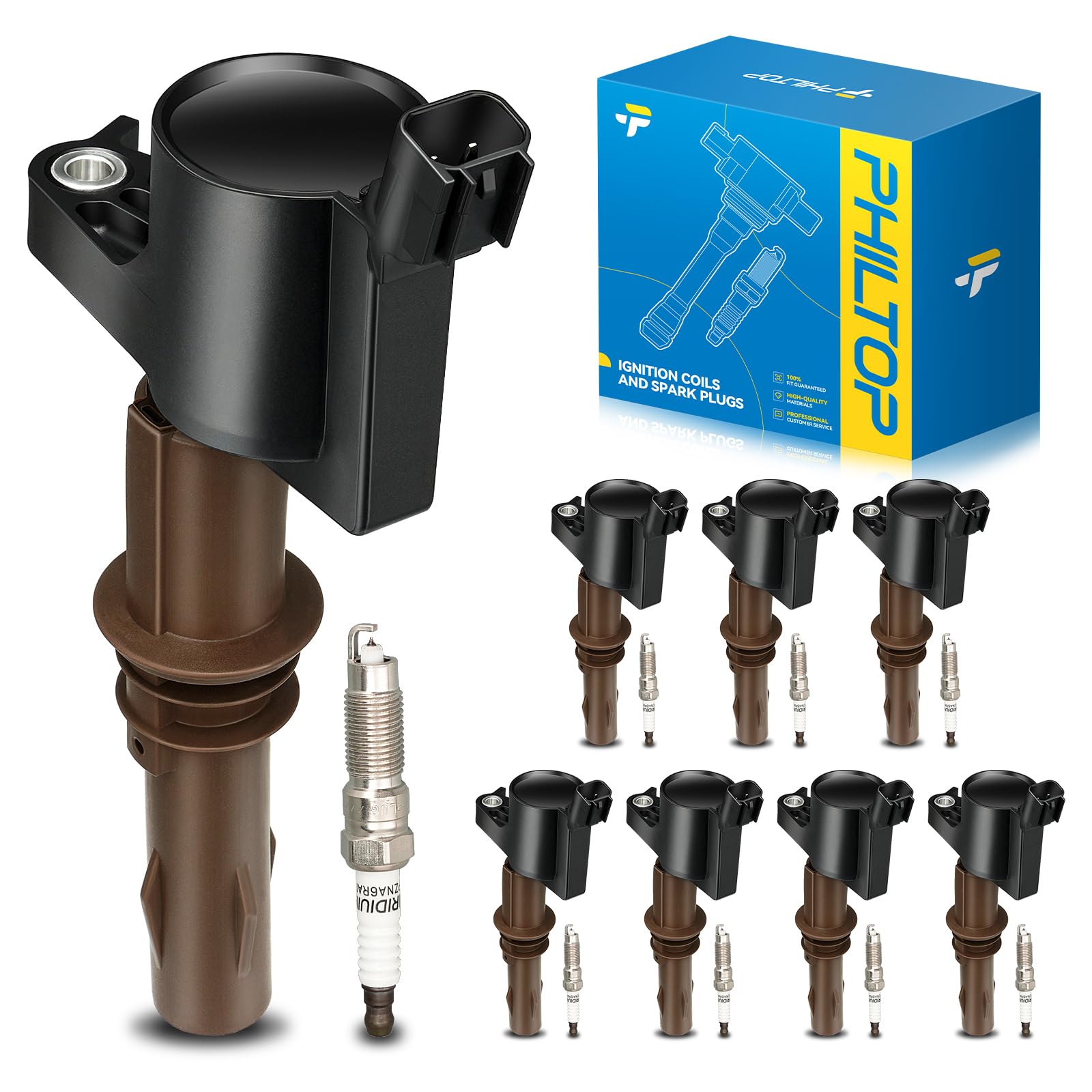 PHILTOP FD509 Ignition Coil Pack and Spark Plug Kit Fit for Ford F-150