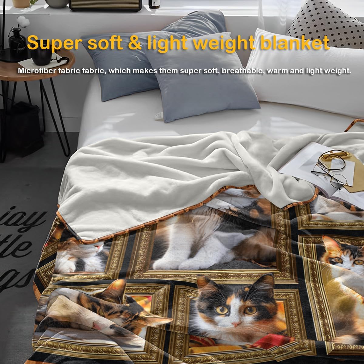 Calico Cat Blanket Gifts for Women Men, Cozy Fuzzy Soft Throw Blanket for Couch Bed Travel Lightweight Plush Flannel Fleece Blankets and Throws for Sofa Chair Camping Car, Twin Size 60" X 80"