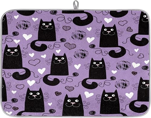 Miniatura 9 de Tapete de secado de platos con rosas y flores negras y rojas para encimera de cocina, almohadilla absorbente reversible de microfibra reutilizable,