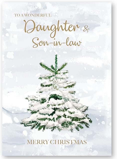 Christmas Card for Daughter & Son-in-law. Christmas Tree in Snow Design. 172 x 122mm Card with Verse Inside and White Envelope. Ecofriendly and UK made by Absolutely Yours.