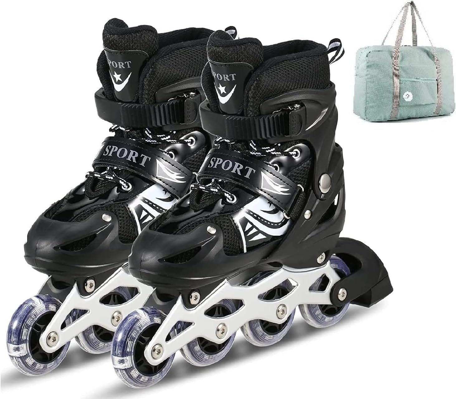 JAMUNESH ENTERPRISEInline Roller Skates,Adjustable Inline Skates for Kids and Adults with Full Light Up Wheels,Skating with Bag Outdoor Roller Blades for Women Men (Black Color)