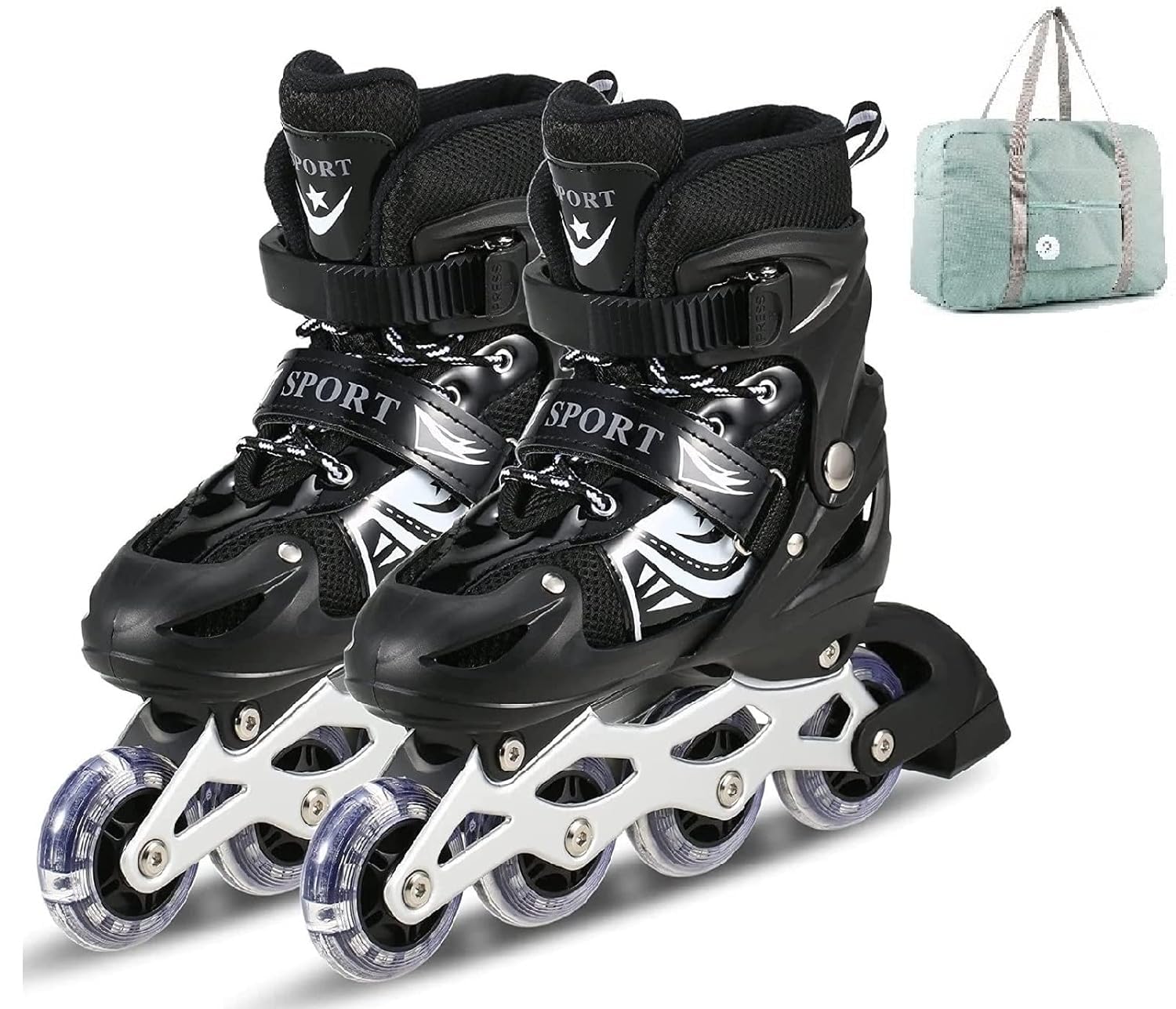 JAMUNESH ENTERPRISEInline Roller Skates,Adjustable Inline Skates for Kids and Adults with Full Light Up Wheels,Skating with Bag Outdoor Roller Blades for Women Men (Black Color)